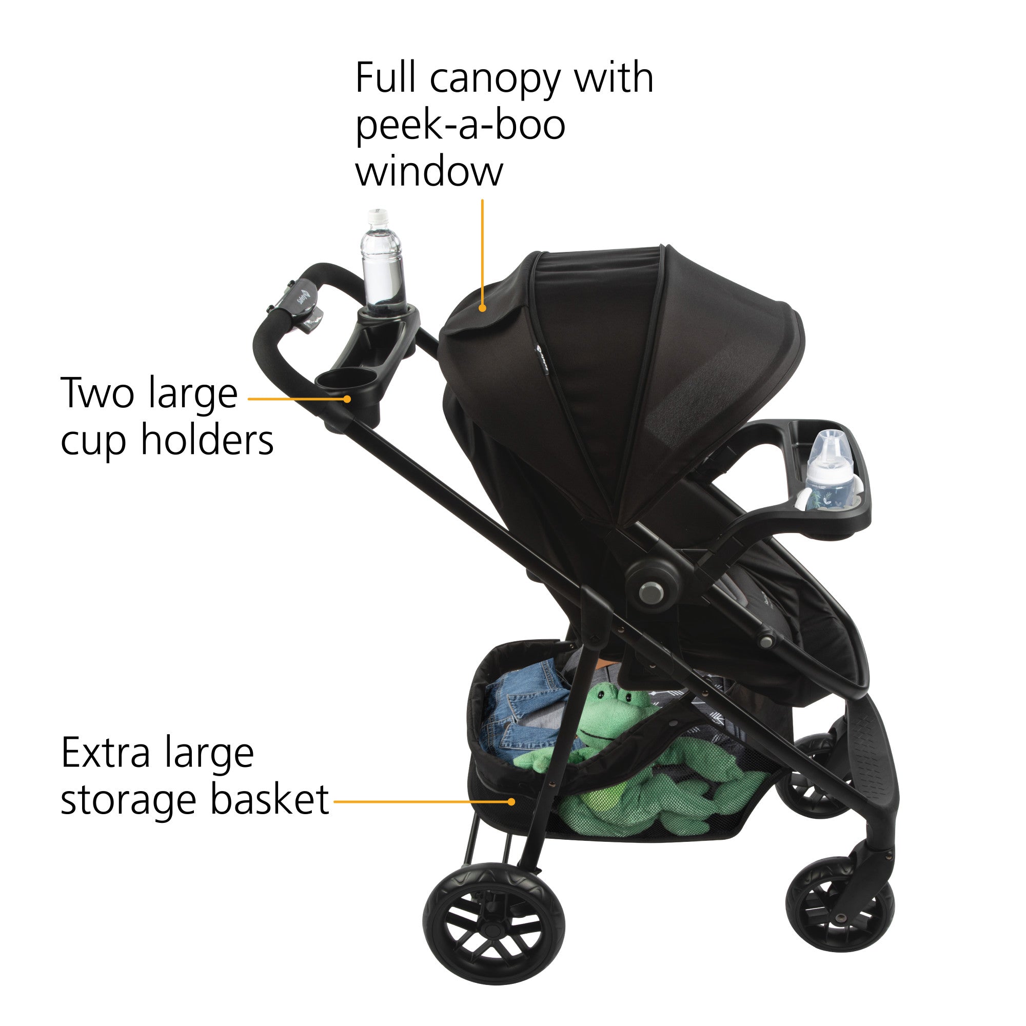 Grow and Go™ Flex 8-in-1 Travel System - peek-a-boo window, two large cup holders, and extra large storage basket