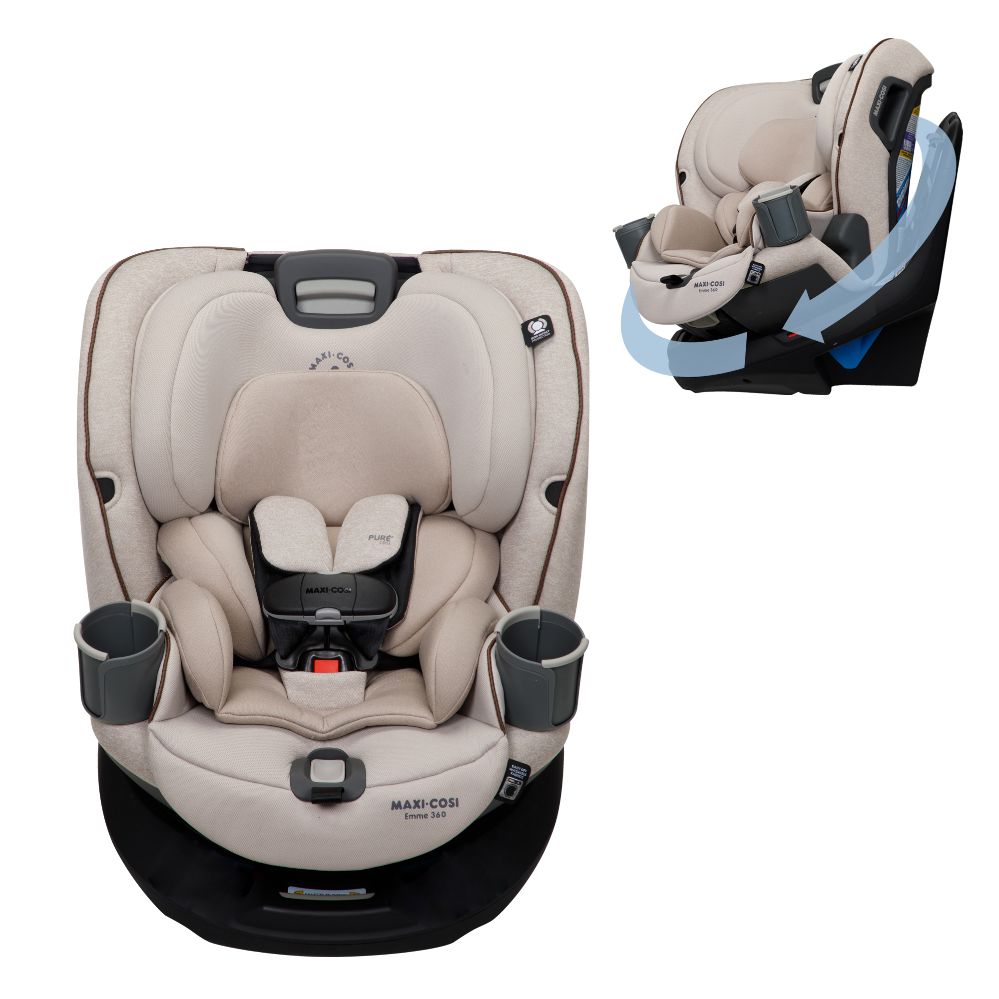 Emme 360™ Rotating All-in-One Convertible Car Seat - Desert Wonder - front view and showing rotation feature