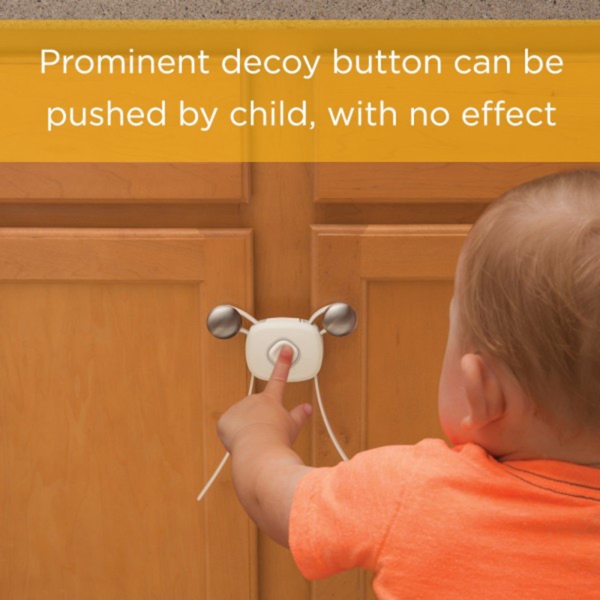 Prominent decoy button can be pushed by child, with no effect