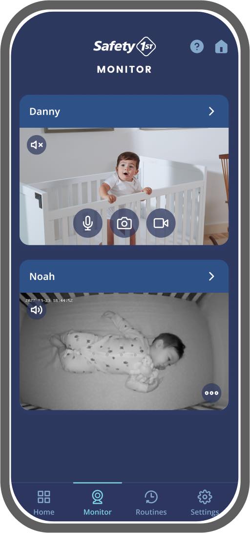 Connected Nursery app showing child in crib