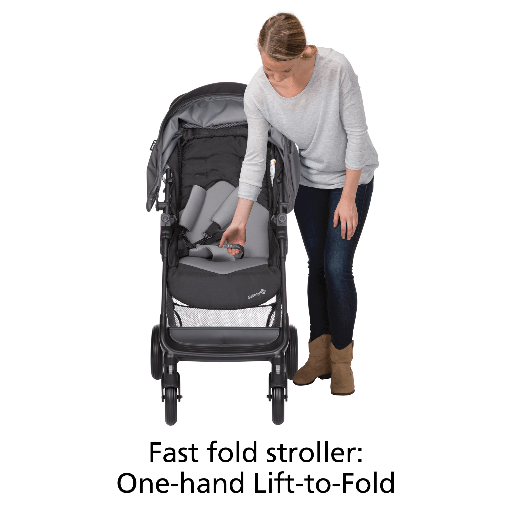 Fast fold stroller: One-hand Lift-to-fold