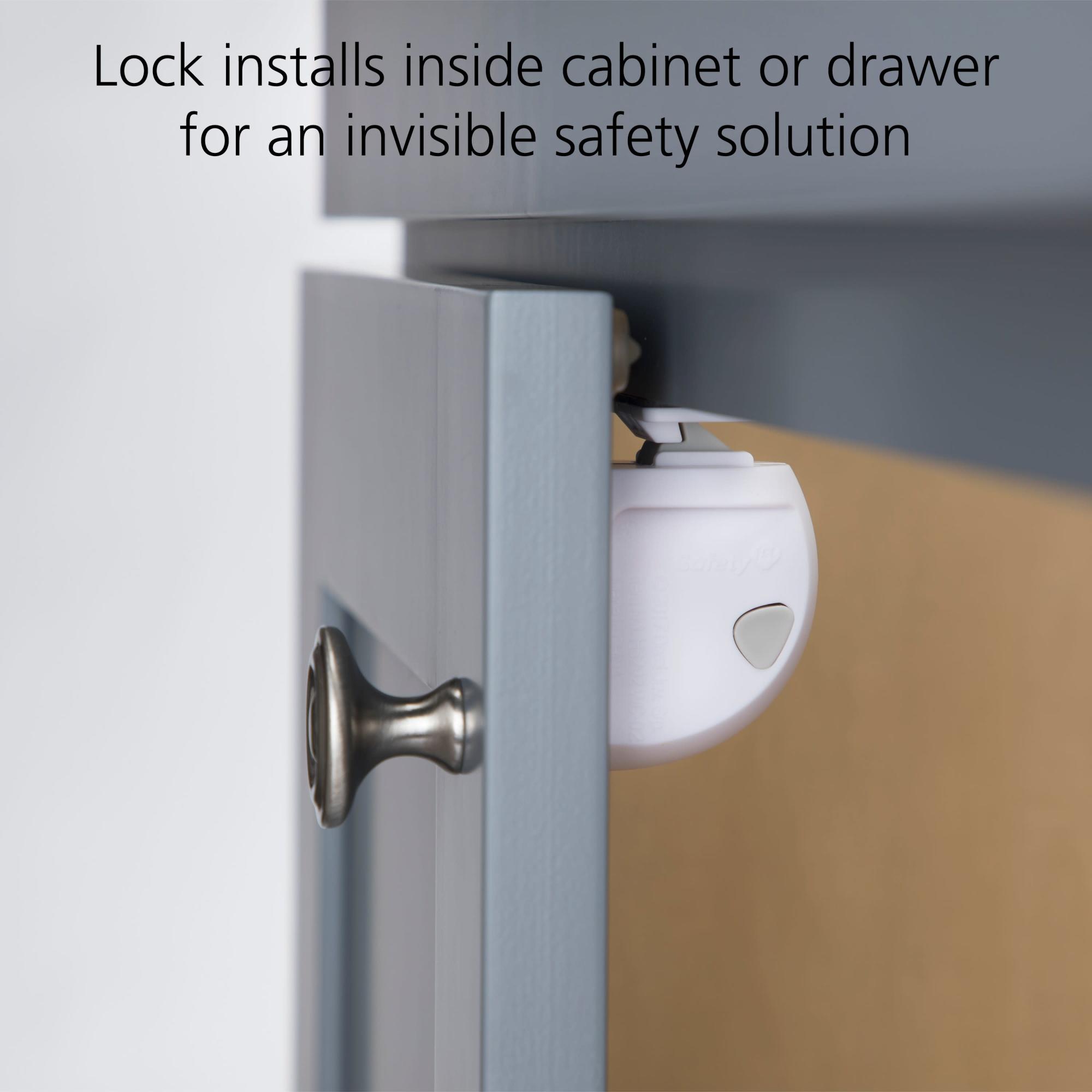 Lock shown on the inside of a cabinet door