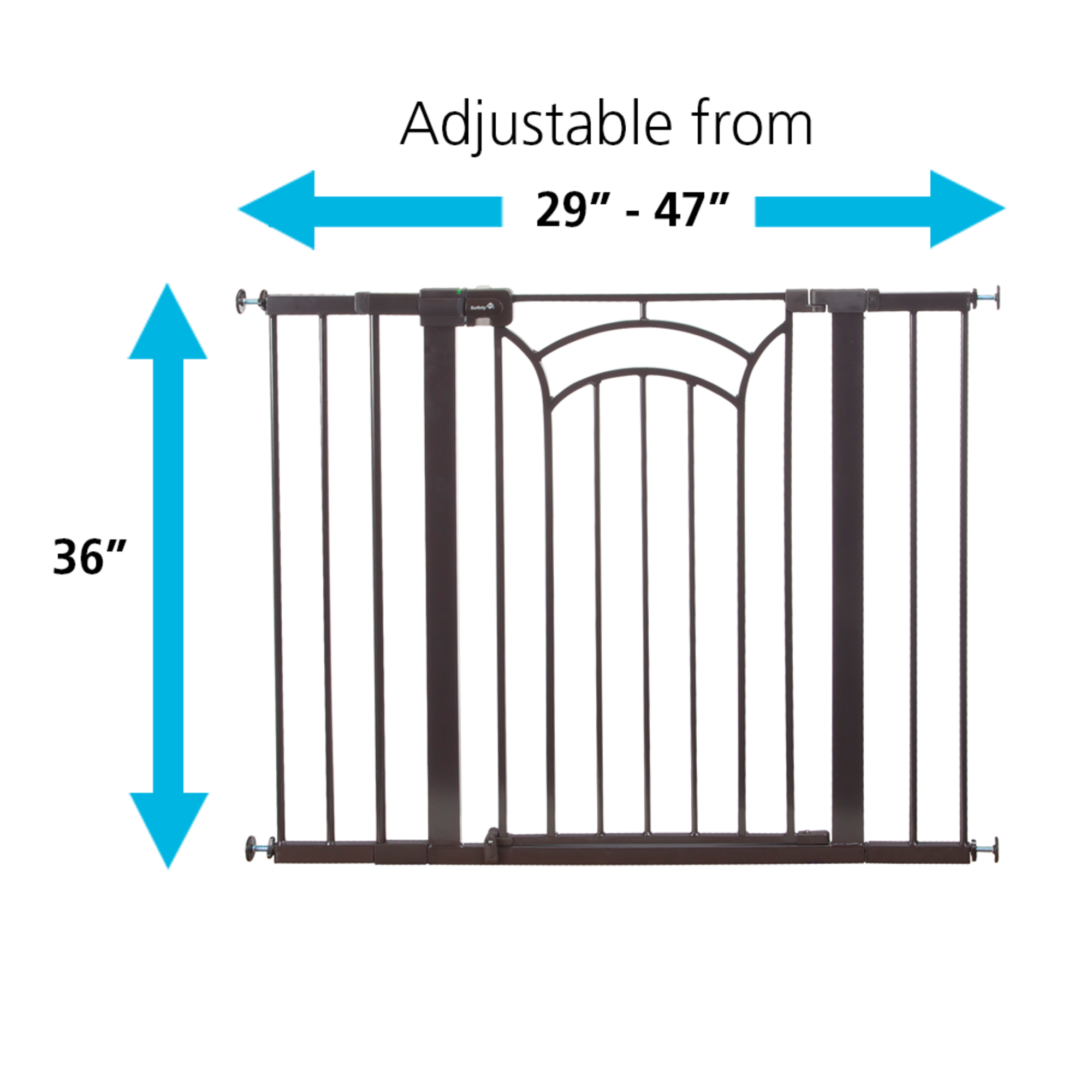 Gate adjusts from 29 inches to 47 inches wide and is 36 inches high