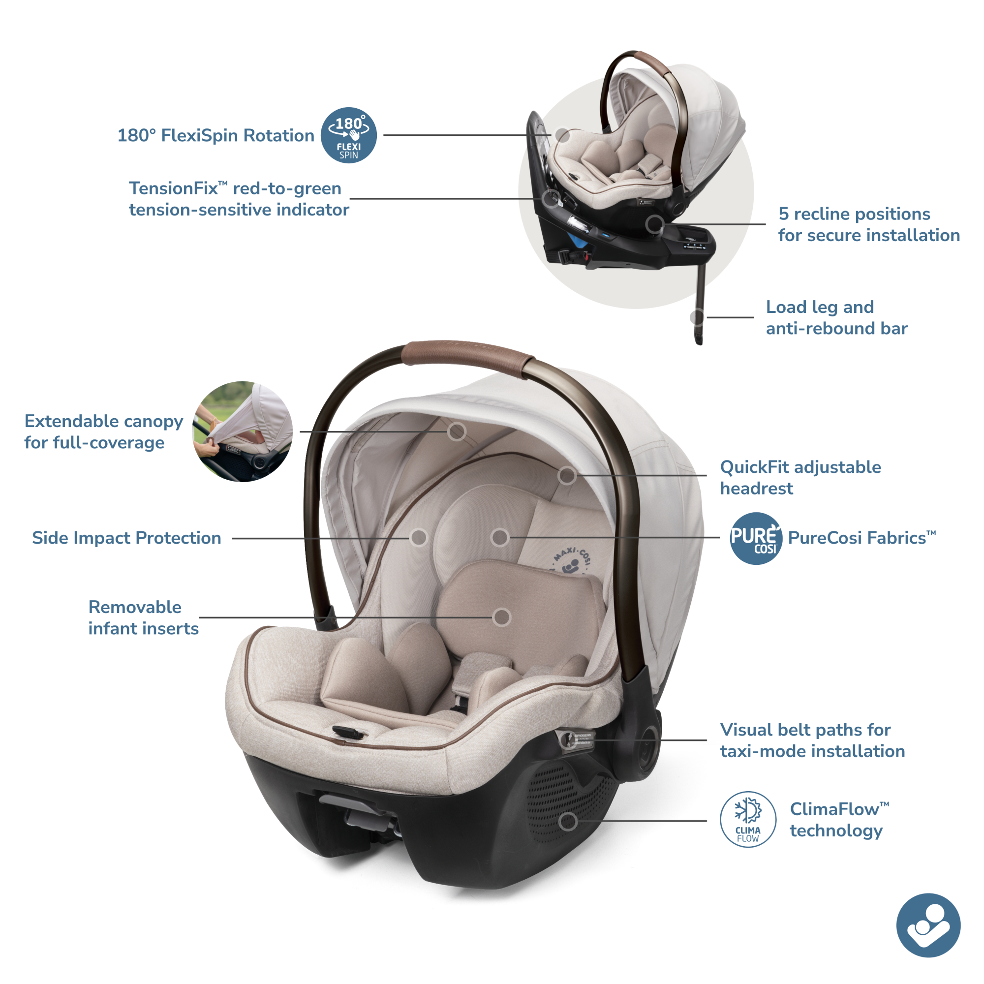 Peri™ 180 Rotating Infant Car Seat - baby sitting comfortably in car seat