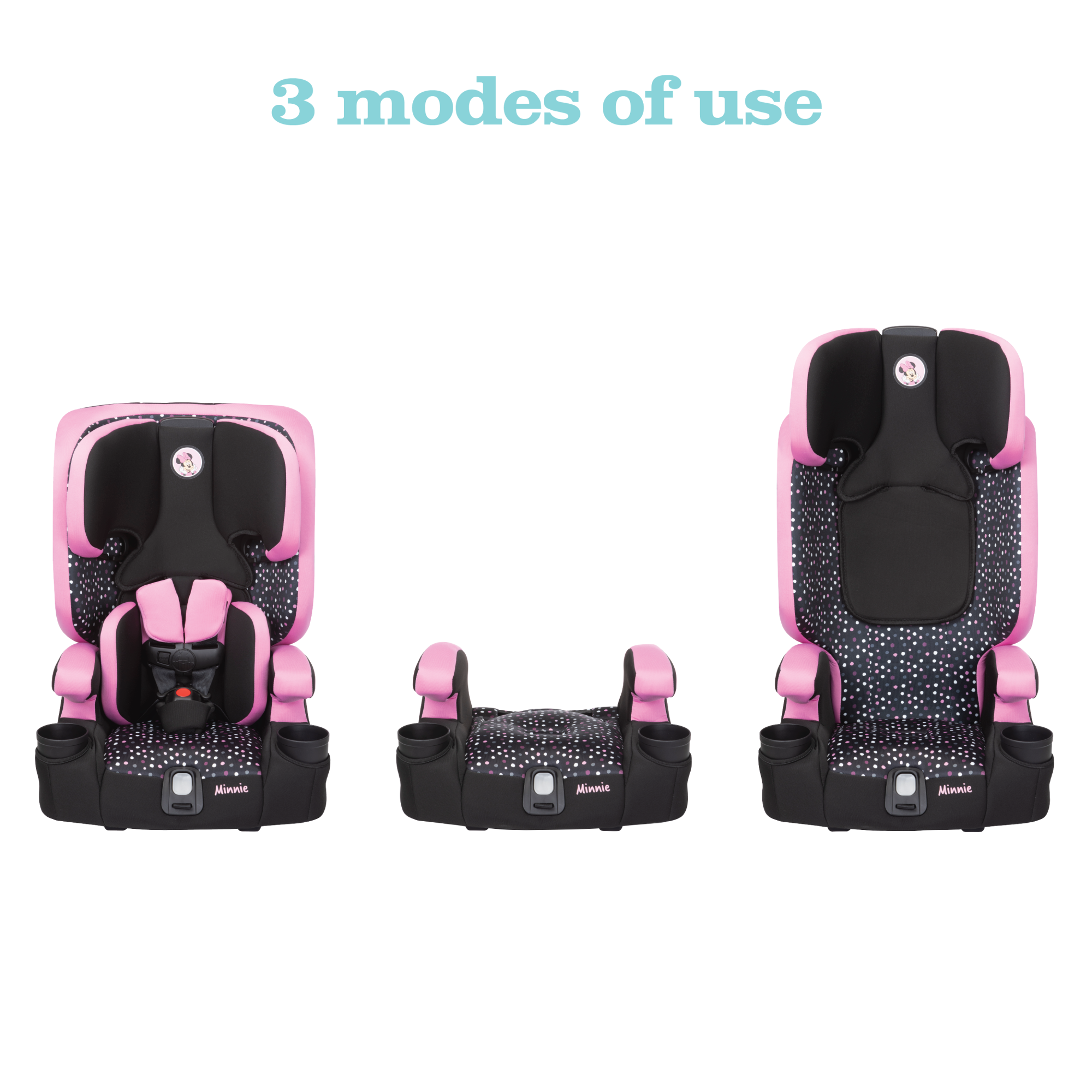 Disney Baby MagicSquad 3-in-1 Harness Booster Car Seat - Minnie Dot Party - 1-hand adjustable headrest