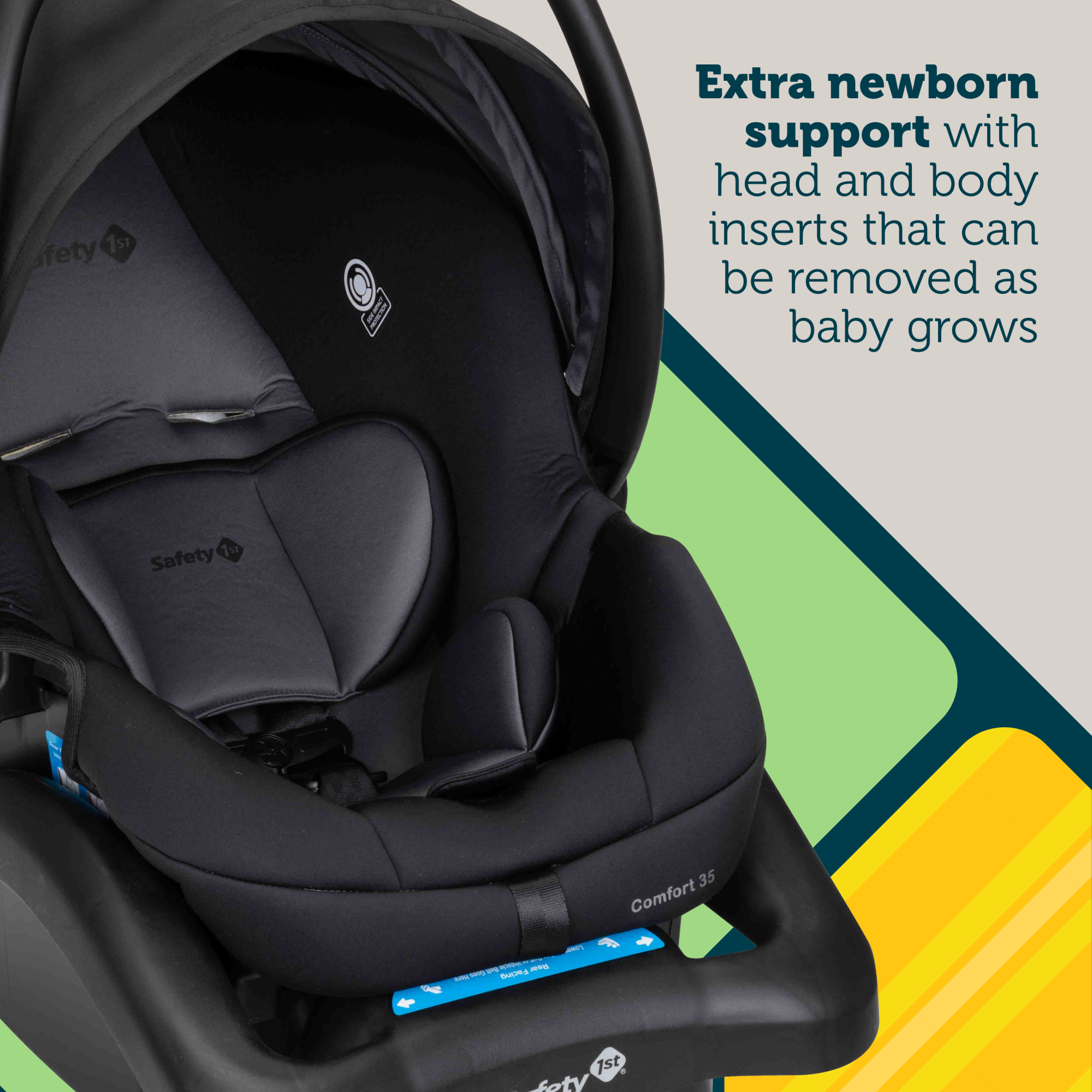 Comfort 35 Infant Car Seat - extra newborn support with head and body inserts that can be removed as baby grows