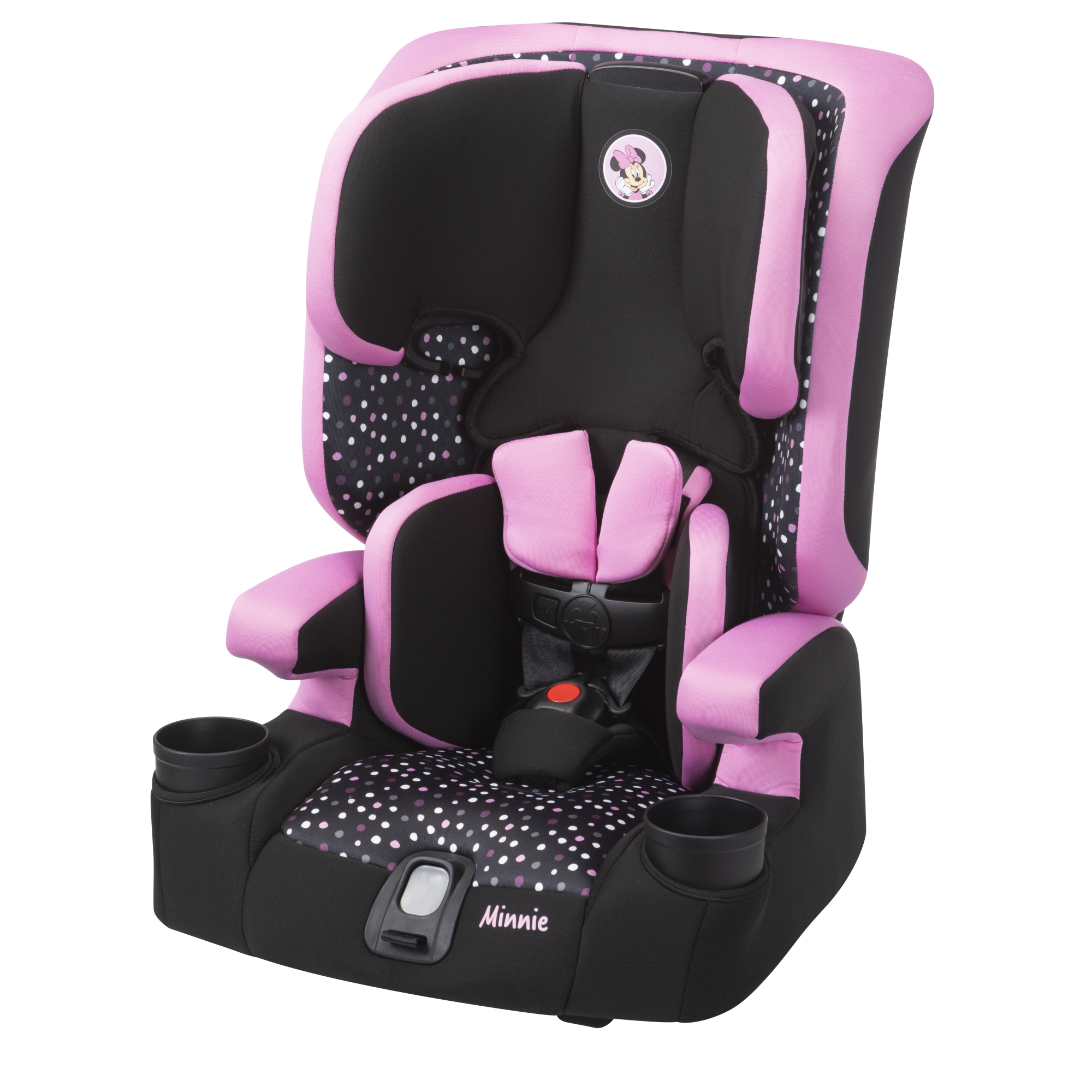 Disney Baby MagicSquad 3-in-1 Harness Booster Car Seat - Minnie Dot Party - 45 degree angle view of left side