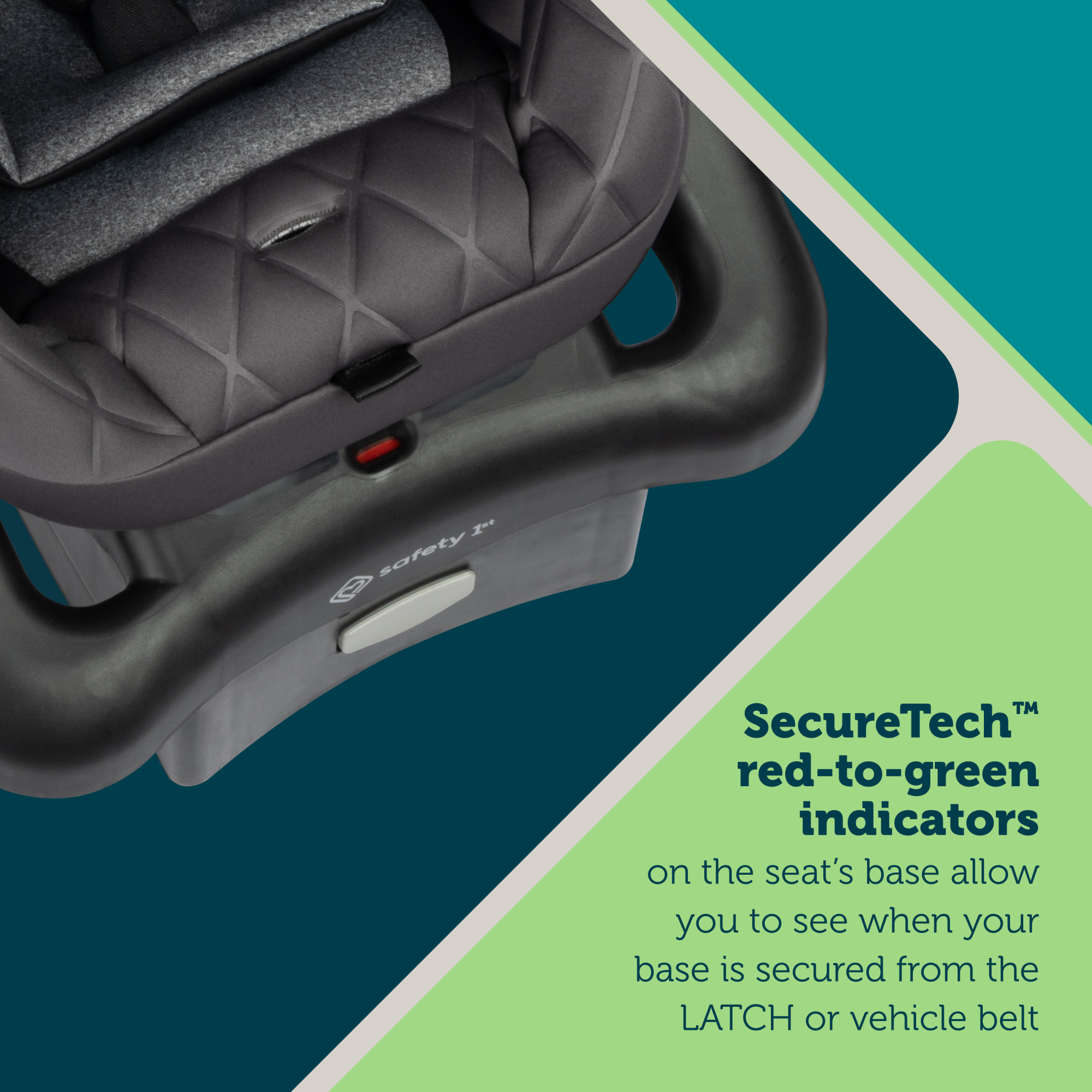 onBoard™ Insta-LATCH™ DLX Infant Car Seat - SecureTech red-to-green indicators on the seat's base allow you to see when your base is secured from the LATCH or vehicle belt