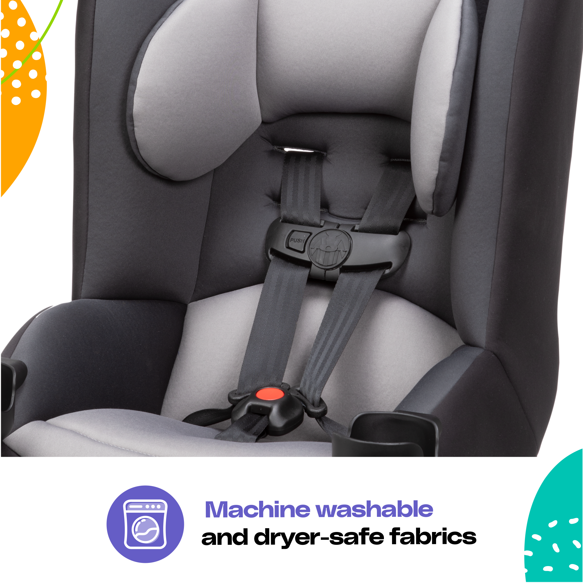 Cosco MightyFit LX Convertible Car Seat - machine washable and dryer-safe fabrics
