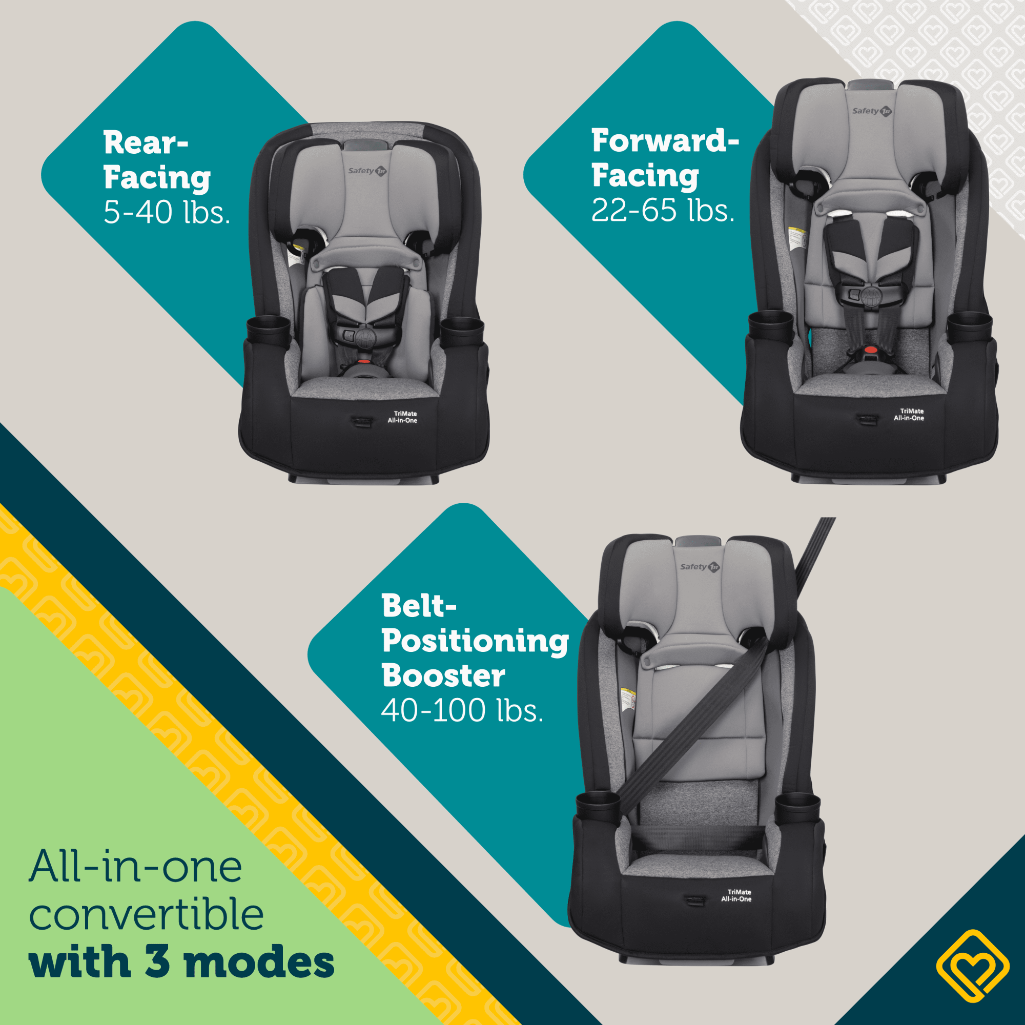 TriMate™ All-in-One Convertible Car Seat - High Street - 45 degree angle view of left side