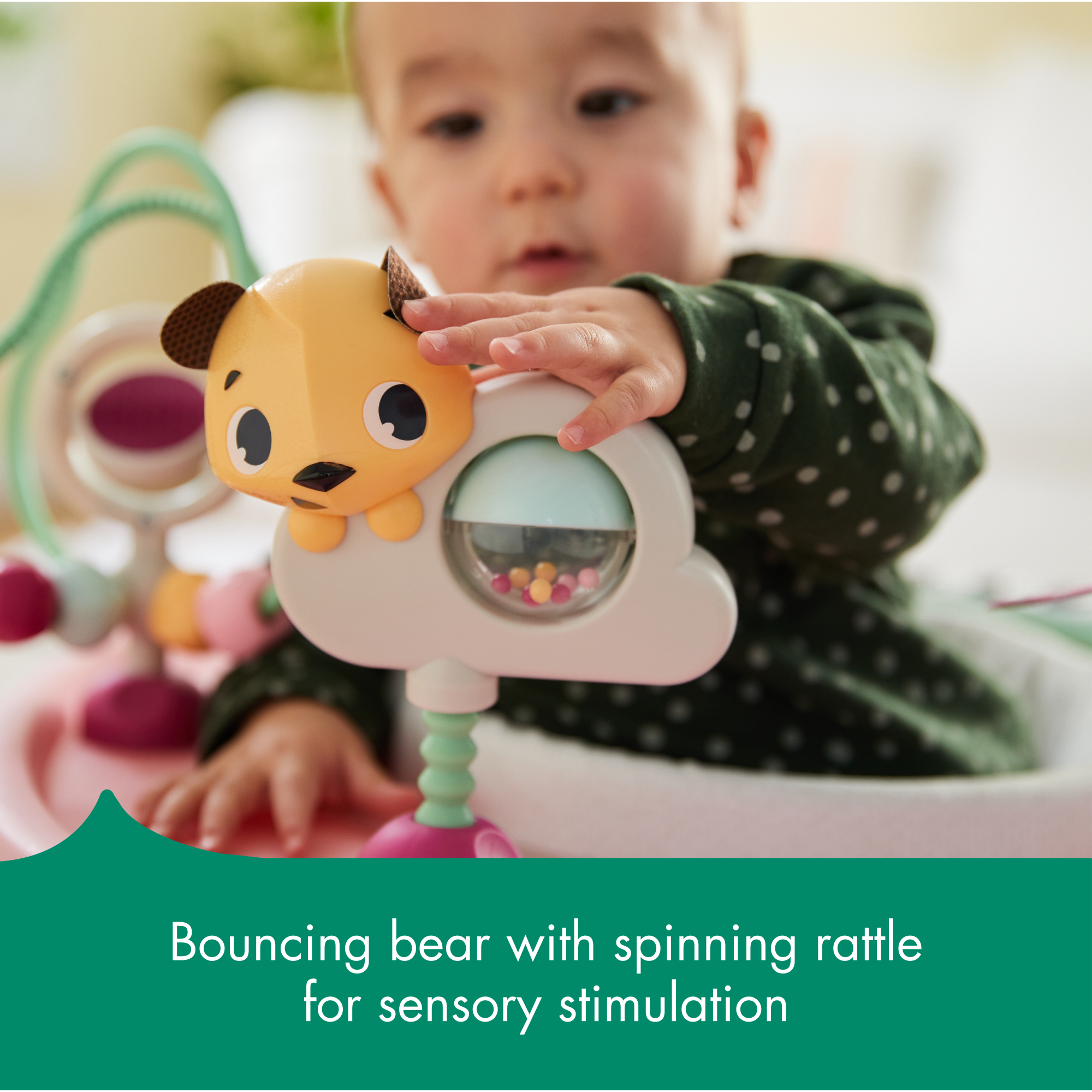 Tiny Love 5-in-1 Here I Grow Stationary Activity Center - bouncing bear with spinning rattle for sensory stimulation