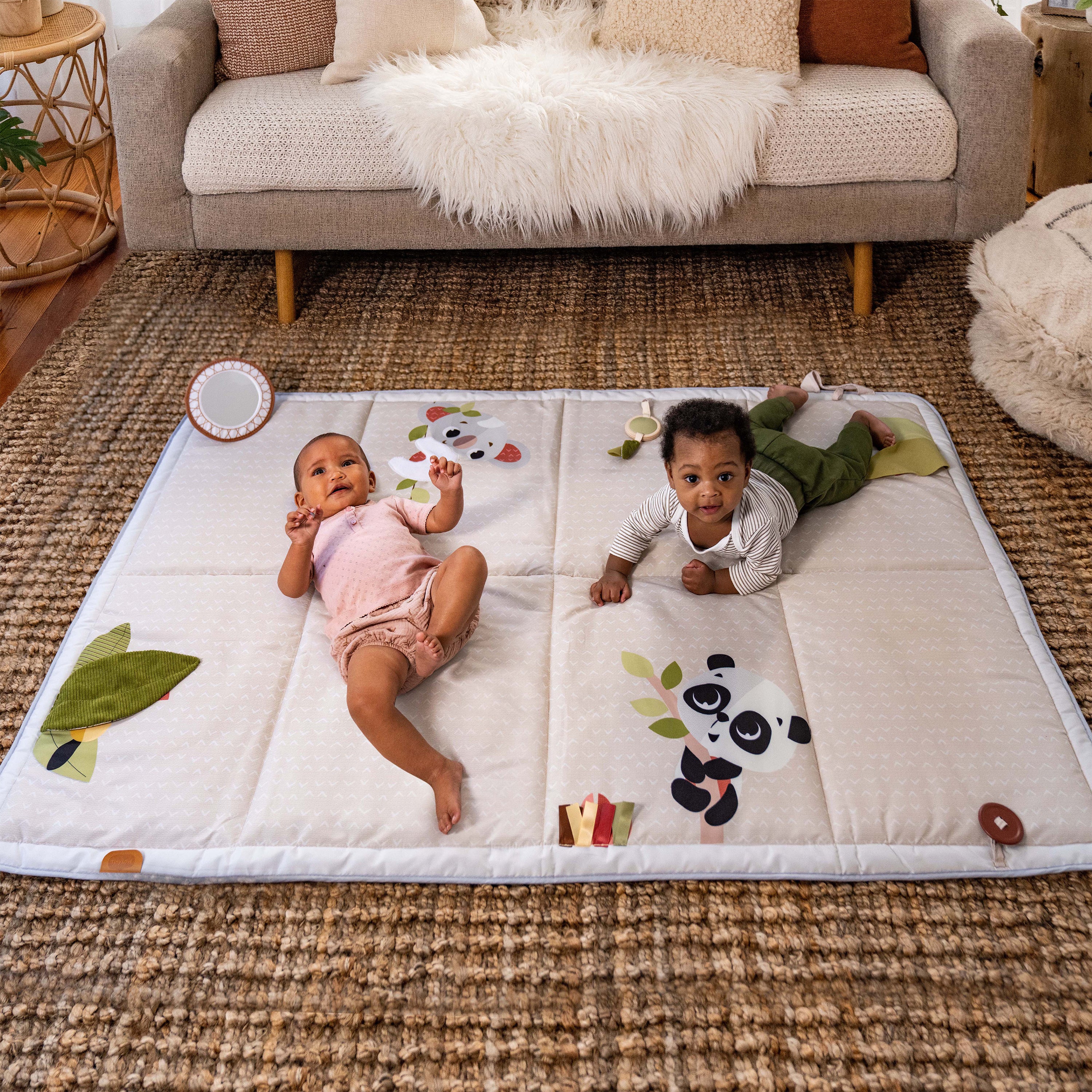 Tiny Love Boho Chic Super Mat - two babies lying and crawling on mat