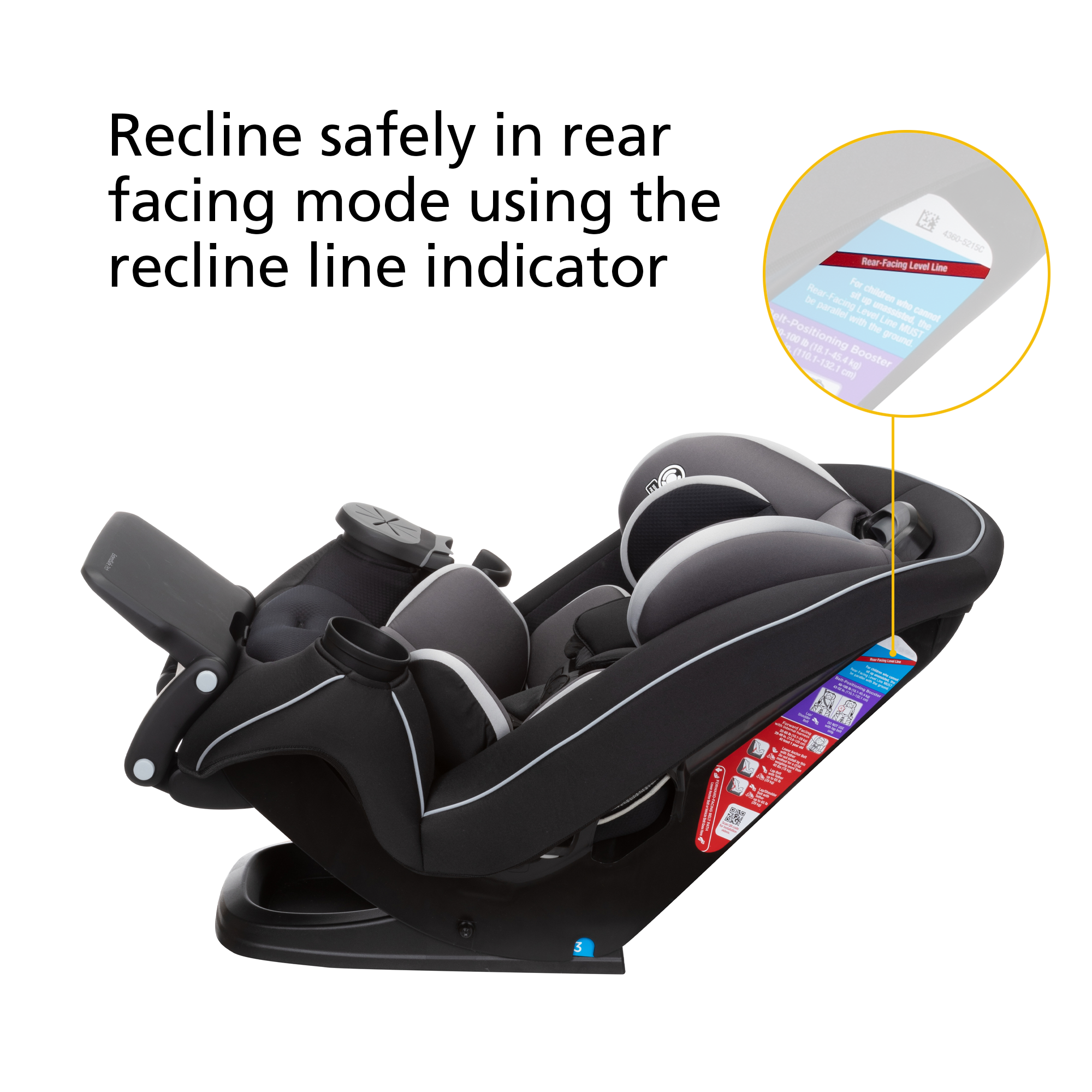 Grow and Go™ Extend 'n Ride LX - Recline safely in rear facing mode using the recline line indicator