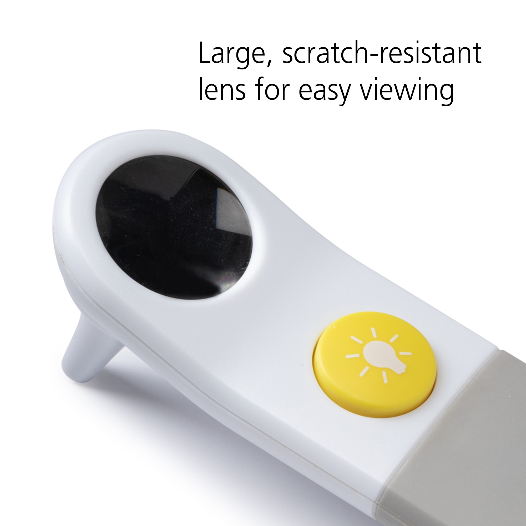 Large, scratch resistant lens for easy viewing