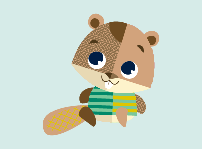 Beaver cartoon character with green striped shirt