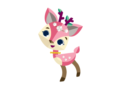 Pink fawn cartoon character with flower headband