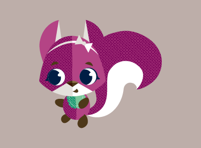 Purple squirrel cartoon character with bow