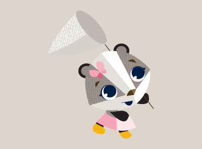 Badger cartoon character with pink bow and skirt