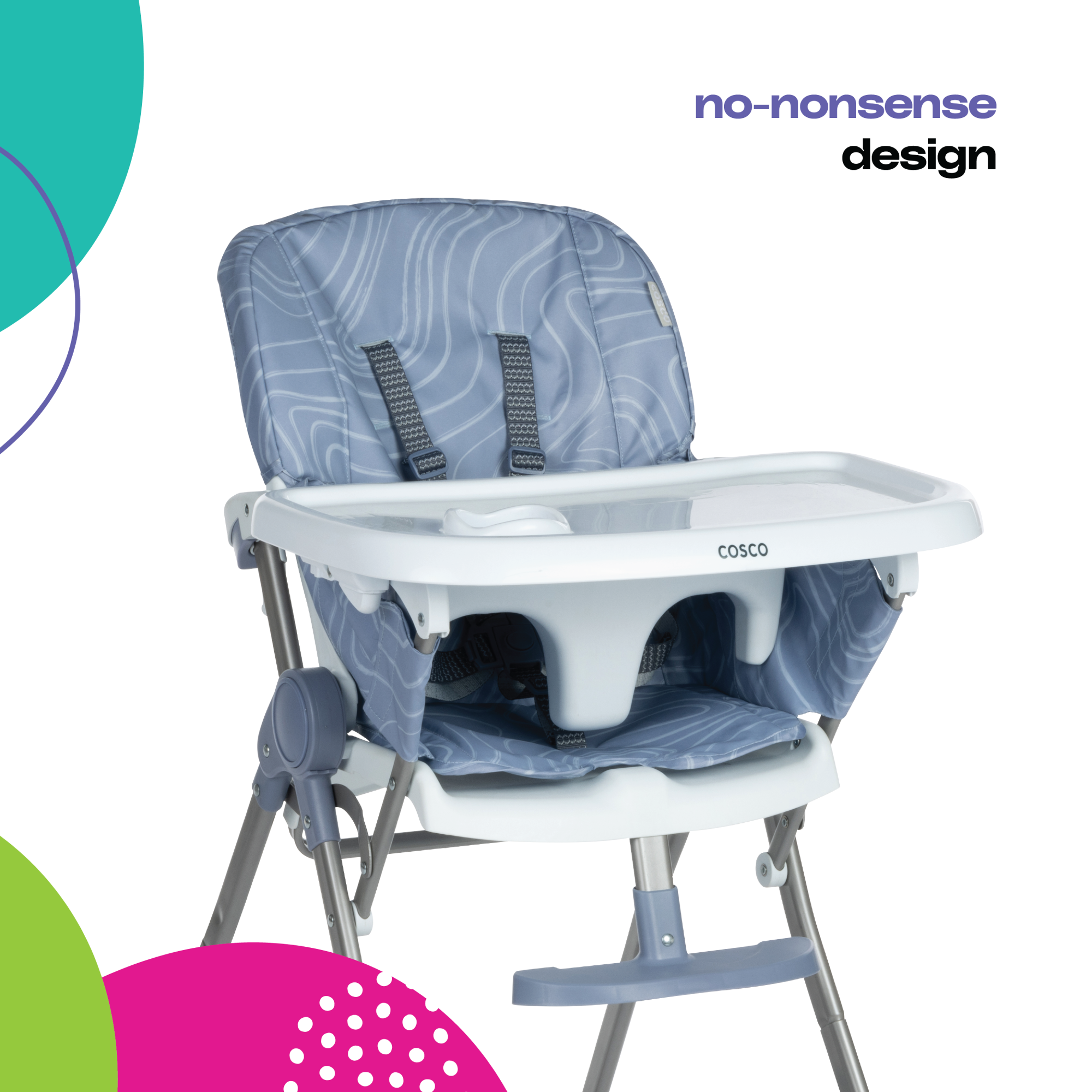 Cosco Kids™ Simple Fold™ Adjustable High Chair - Organic Waves - folds flat, stands on its own