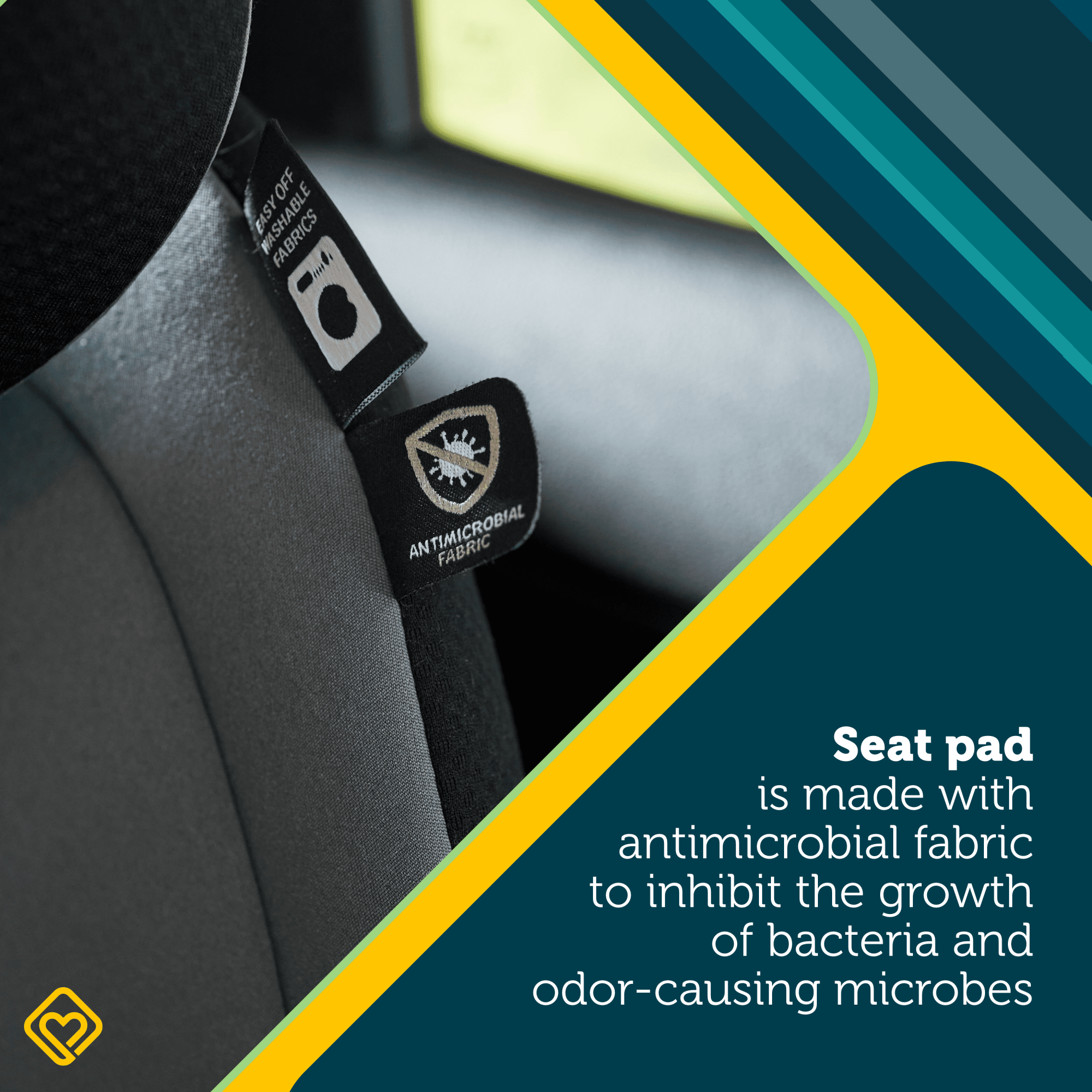 EverSlim 4-Mode All-in-One Convertible Car Seat - seat pad is made with antimicrobial fabric to inhibit the growth of bacteria and odor-causing microbes