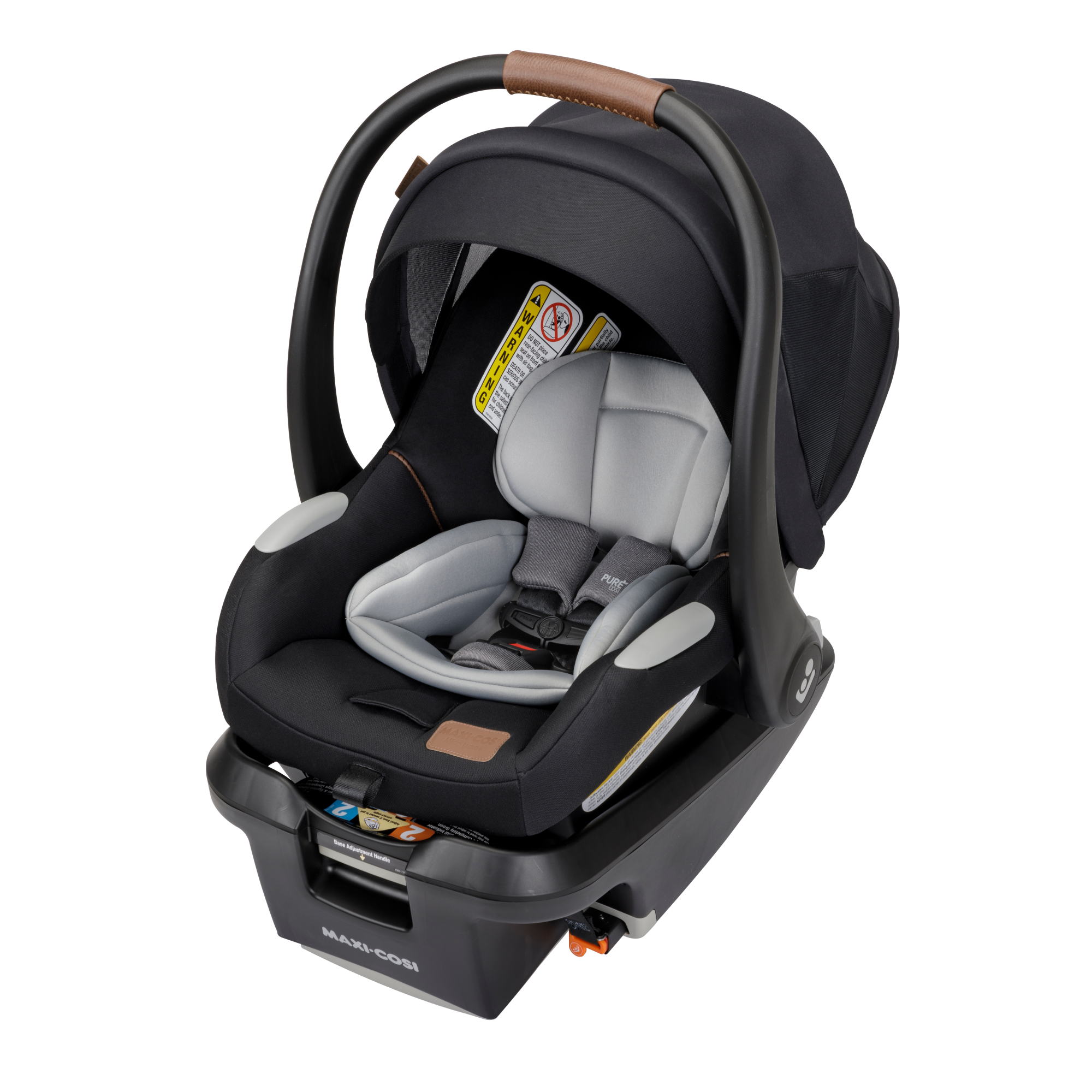 Mico™ Luxe+ Infant Car Seat - Essential Black - 45 degree angle view of left side