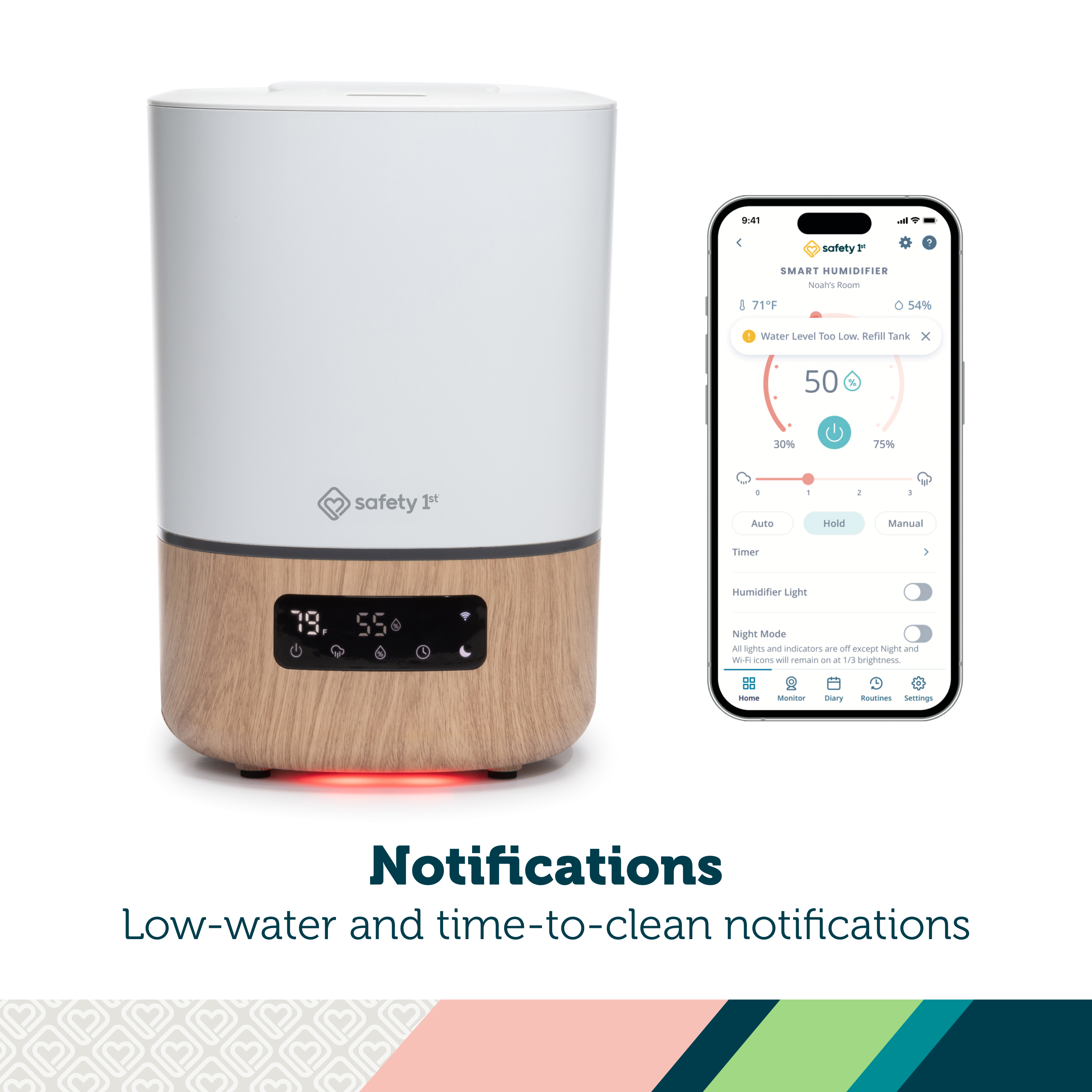 Smart Humidifier - notifications: low-water and time-to-clean notifications