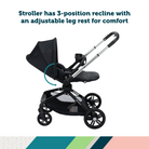 Turn and Go™ 360° Rotating Modular Travel System - stroller has 3-position recline with an adjustable leg rest for comfort