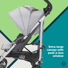 Strollerette Compact Stroller - extra-large canopy with peek-a-boo window