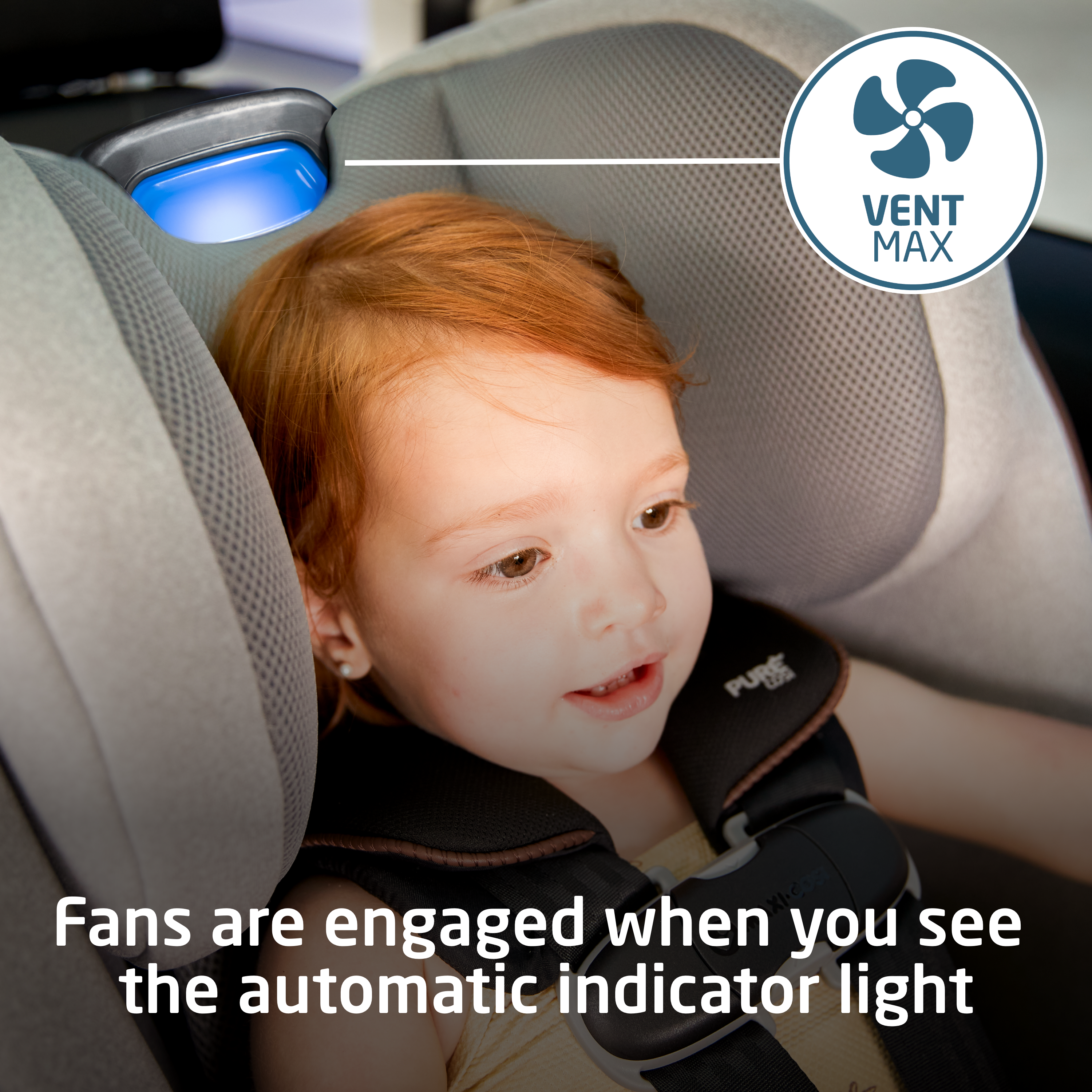 Pria™ Chill All-in-One Convertible Car Seat - VentMax - fans are engaged when you see the automatic indicator light