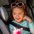 toddler girl with sunglasses in convertible car seat