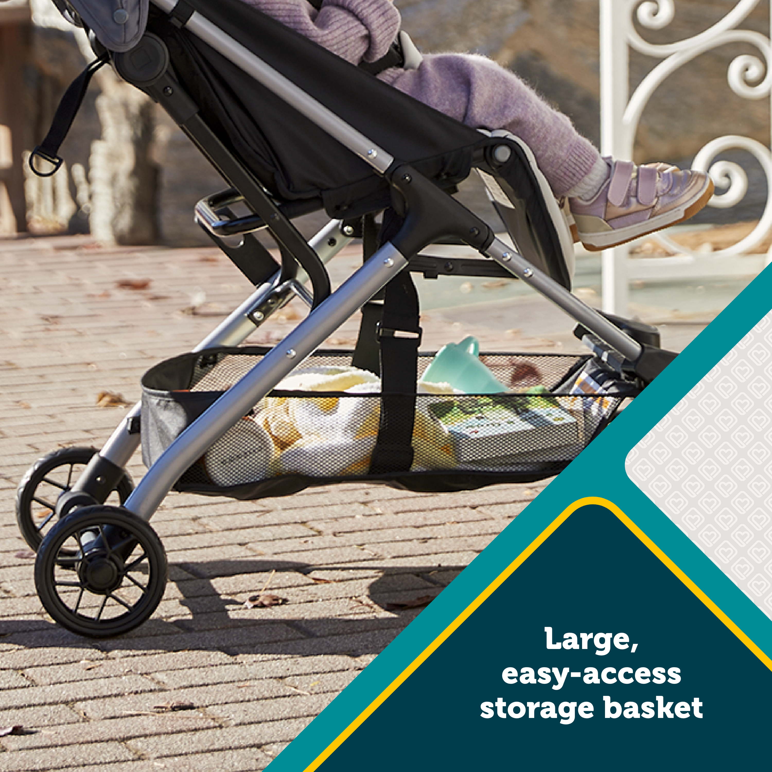 Easy-Fold Compact Stroller - large, easy-access storage basket