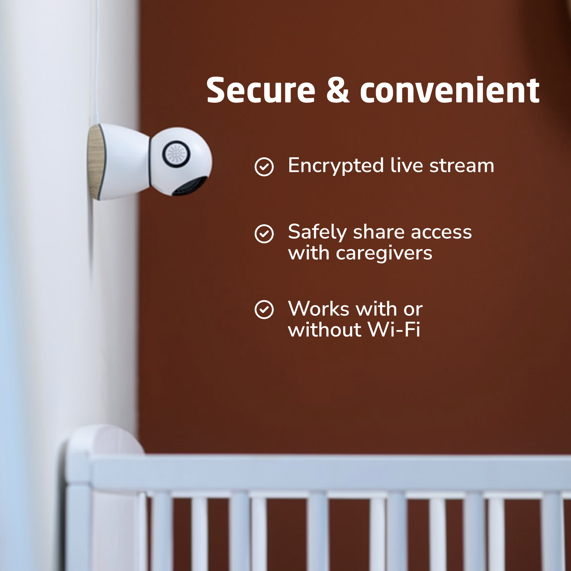 See Pro 360° Baby Monitor - Secure & convenient: encrypted live stream, safely share access with caregivers, works with or without Wi-Fi