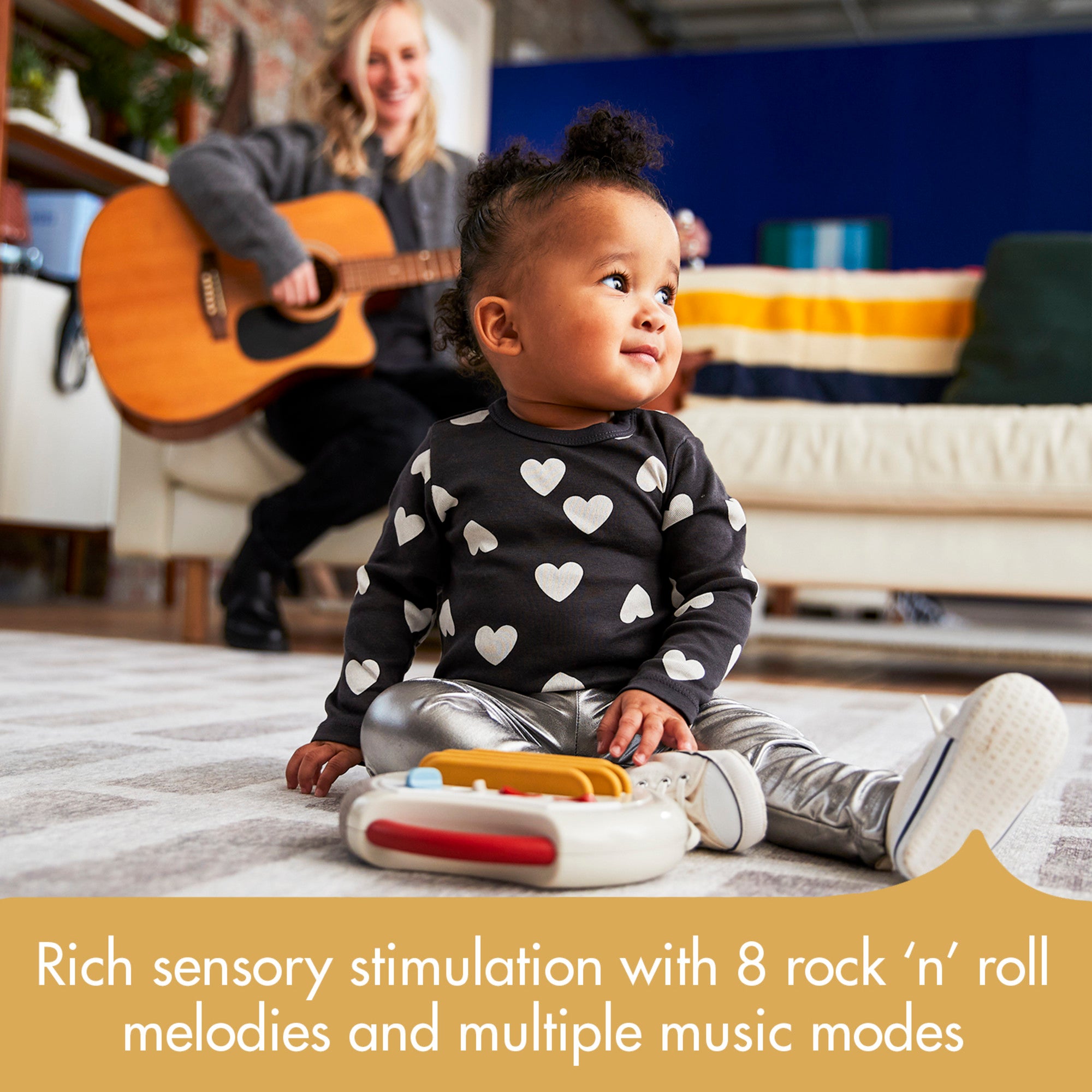 Tiny Rockers Guitar - Rick sensory stimulation with 8 rock 'n' roll melodies and multiple music modes