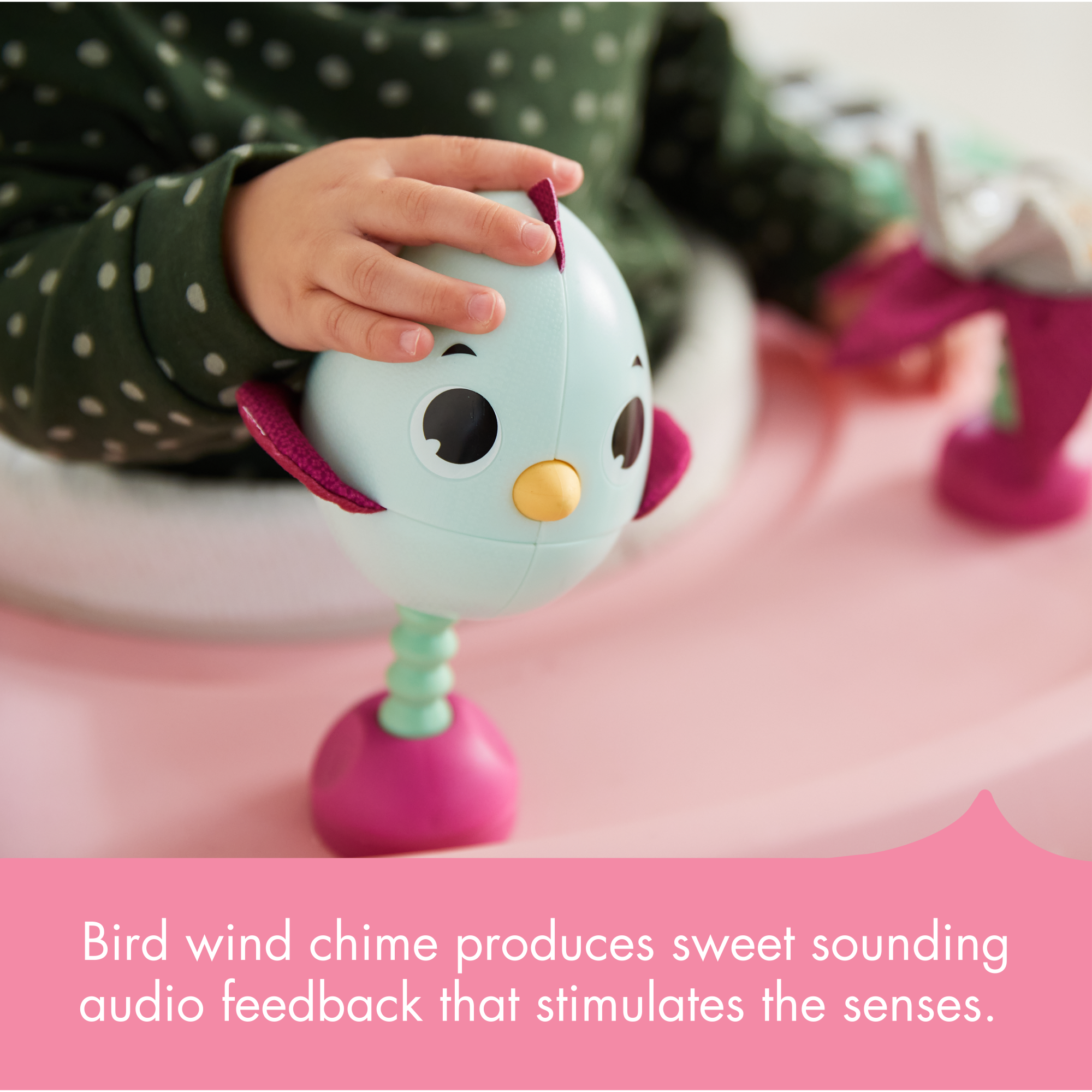 Tiny Love 5-in-1 Here I Grow Stationary Activity Center - bird wind chime produces sweet sounding audio feedback that stimulates the senses