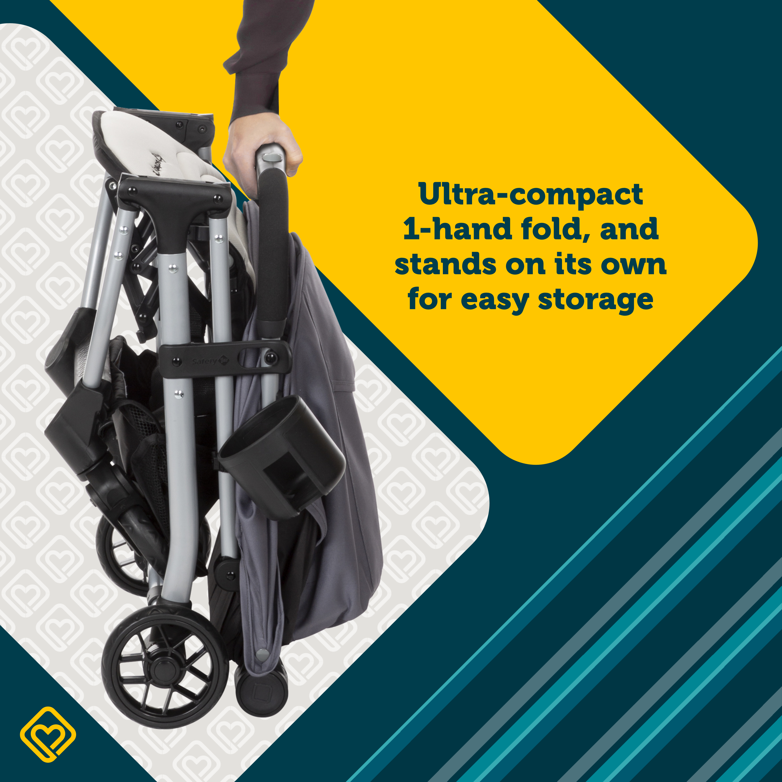 Easy-Fold Compact Stroller - ultra-compact 1-hand fold, and stands on its own for easy storage