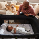 Play-and-Stay Play Yard - side storage pockets hold your child's diaper-changing essentials