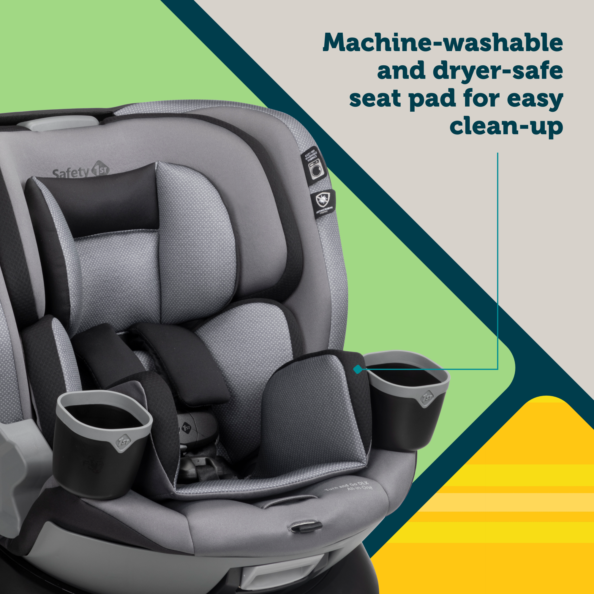 Turn and Go 360 DLX Rotating All-in-One Convertible Car Seat - seat pad is machine-washable and dryer-safe for easy clean-up