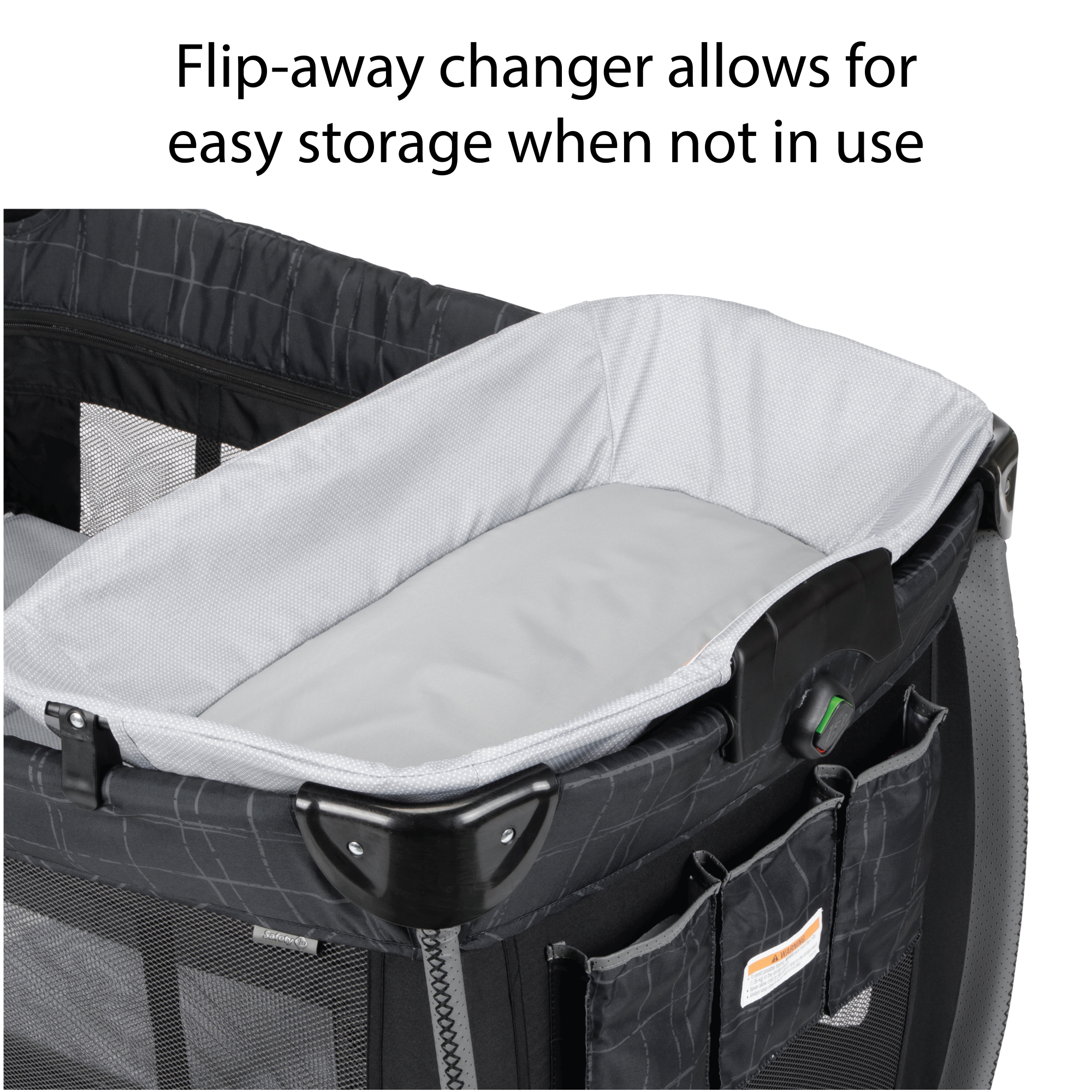 Play-and-Stay Play Yard - flip-away changer allows for easy storage when not in use