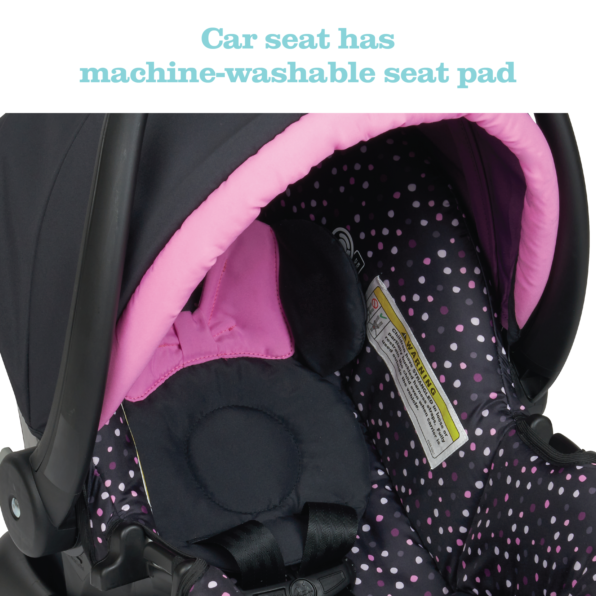 Disney Baby Disney Simple Fold™ LX Travel System - Minnie Dot Party - car seat has machine-washable seat pad