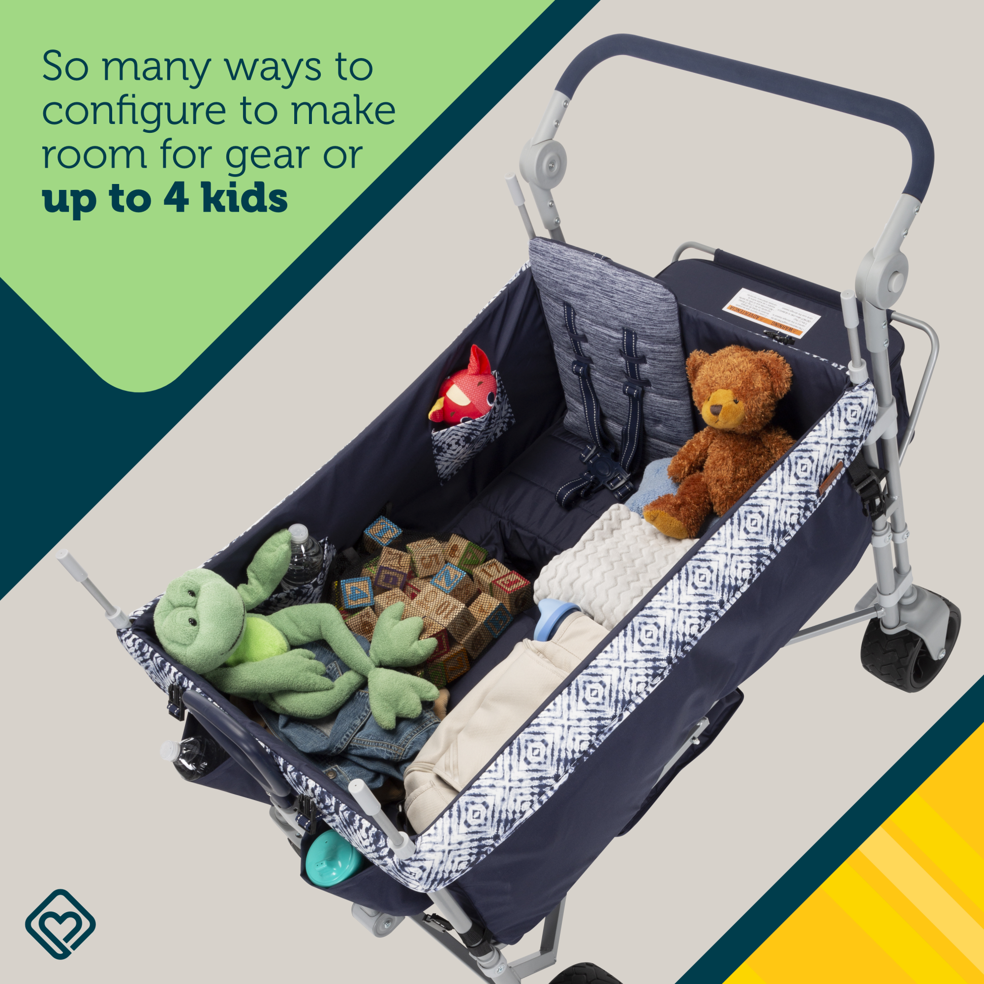 Summit Quad Wagon Stroller - so many ways to configure to make room for gear or up to 4 kids