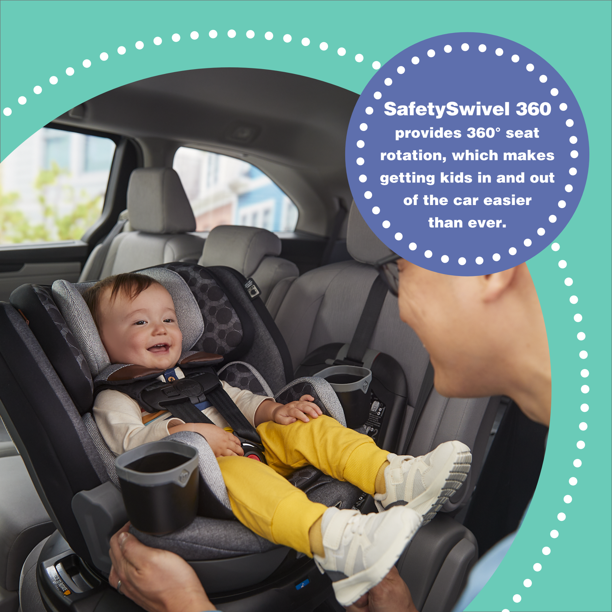 Disney Baby Turn and Go 360 Rotating All-in-One Convertible Car Seat - SafetySwivel 360 provides 360 degree seat rotation, which makes getting kids in and out of the car easier than ever