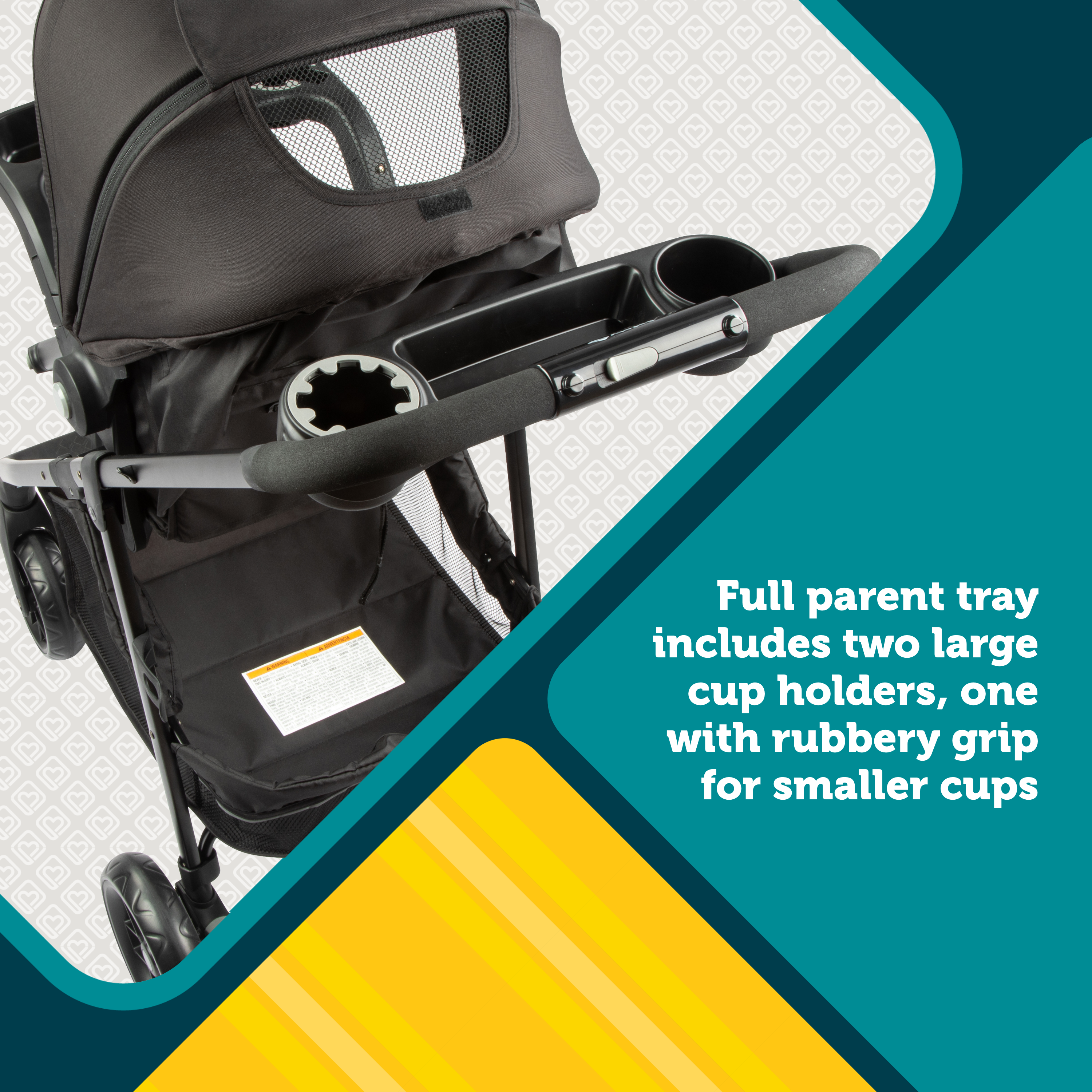 Grow and Go™ Flex 8-in-1 Travel System - full parent tray includes two large cup holders, one with rubbery grip for smaller cups