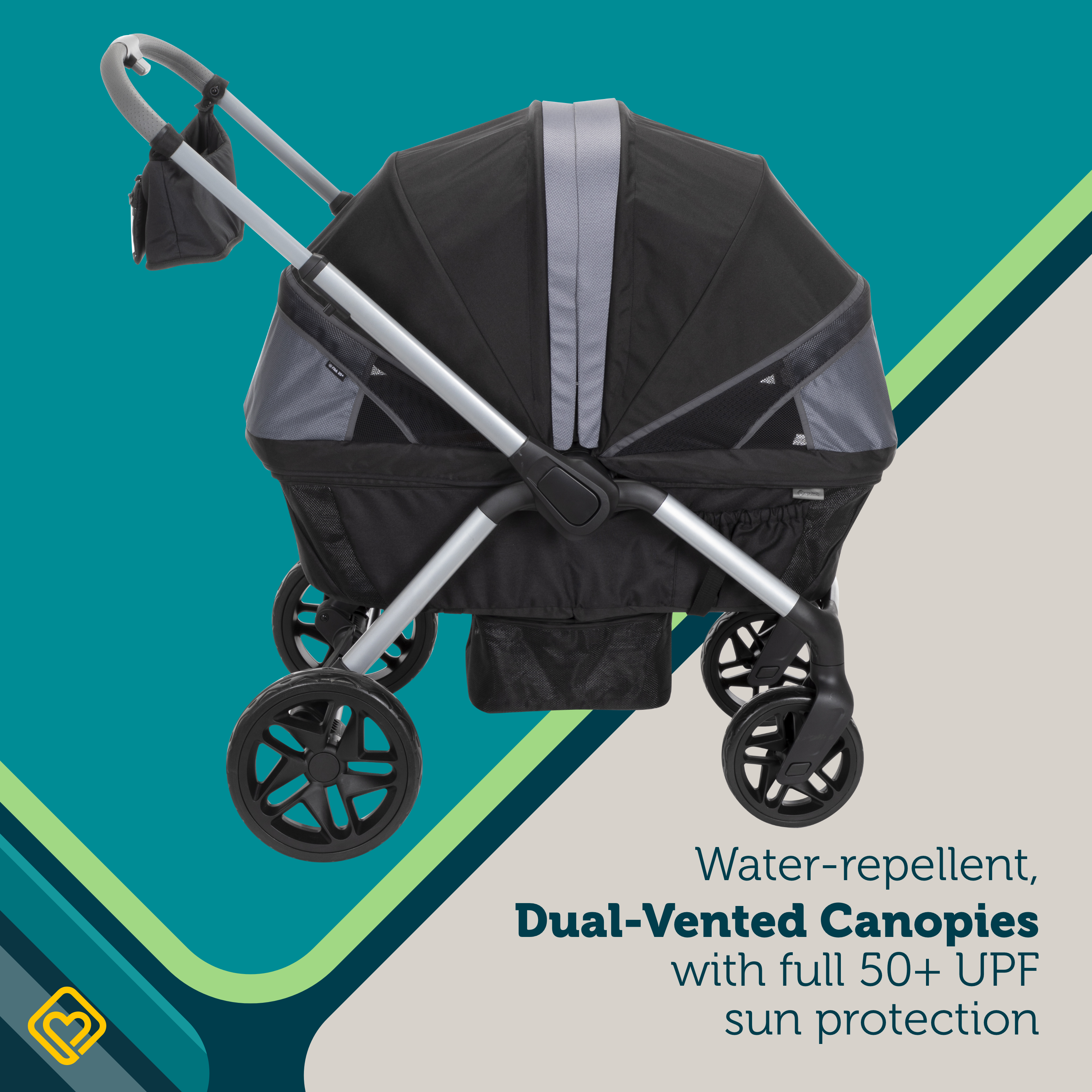 Summit Wagon Stroller - water-repellent, dual-vented canopies with full 50+ UPF sun protection