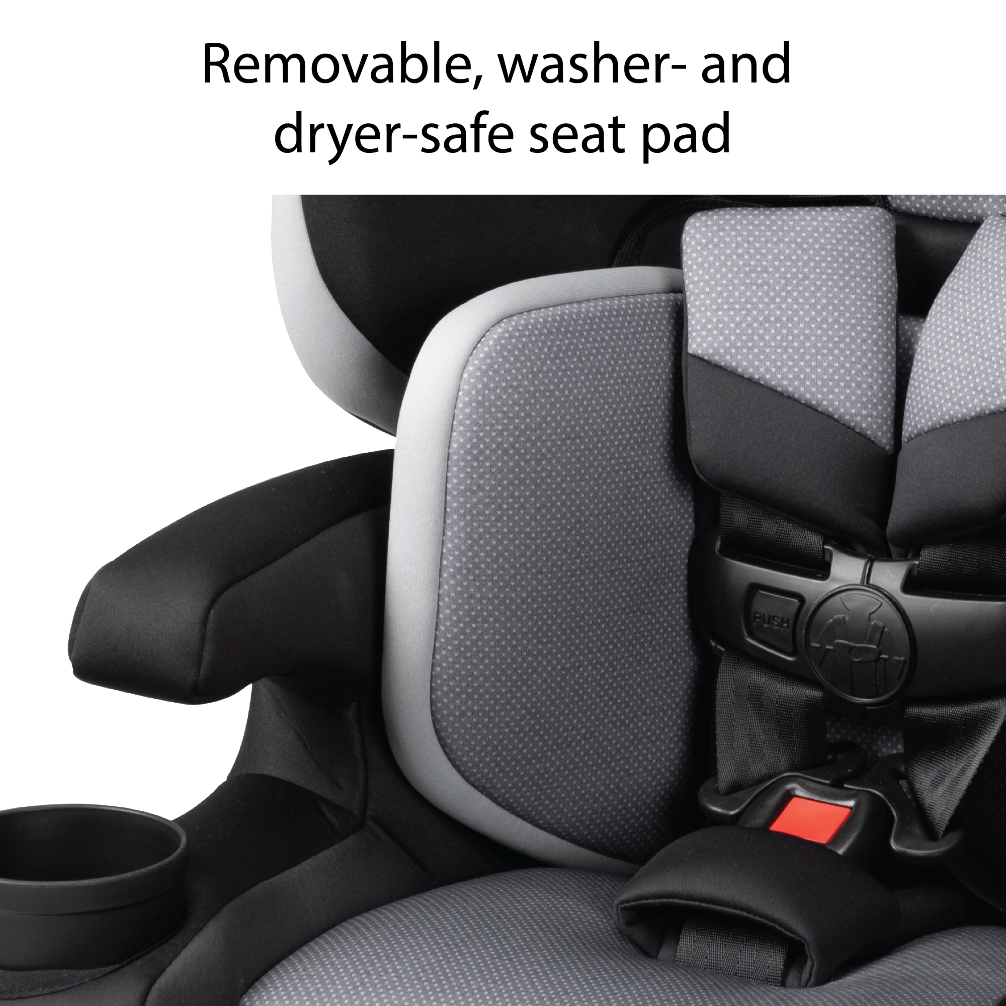 Boost-and-Go All-in-One Harness Booster Car Seat - removable, washer-and-dryer-safe seat pad