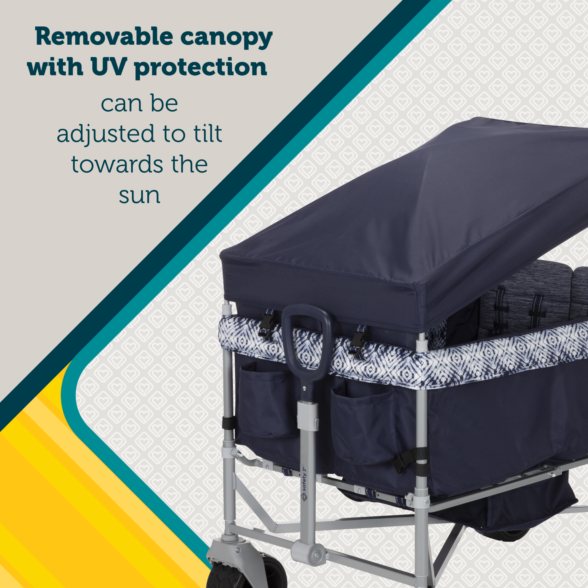Summit Quad Wagon Stroller - removable canopy with UV protection can be adjusted to tilt towards the sun