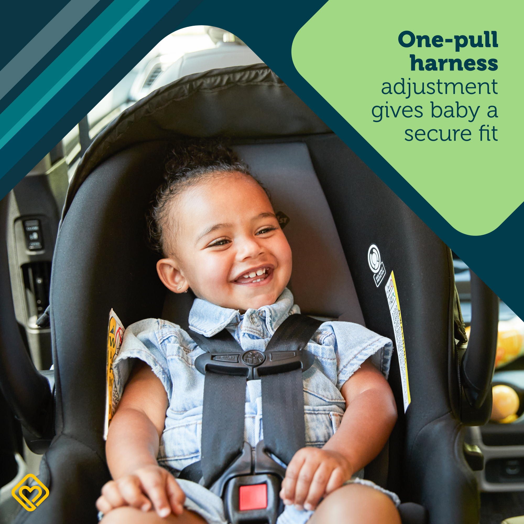Comfort 35 Infant Car Seat - one-pull harness adjustment gives baby a secure fit