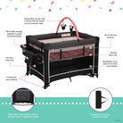 Disney Baby 2-in-1 Play Yard with Rocking Bassinet - hotspot image showing all features