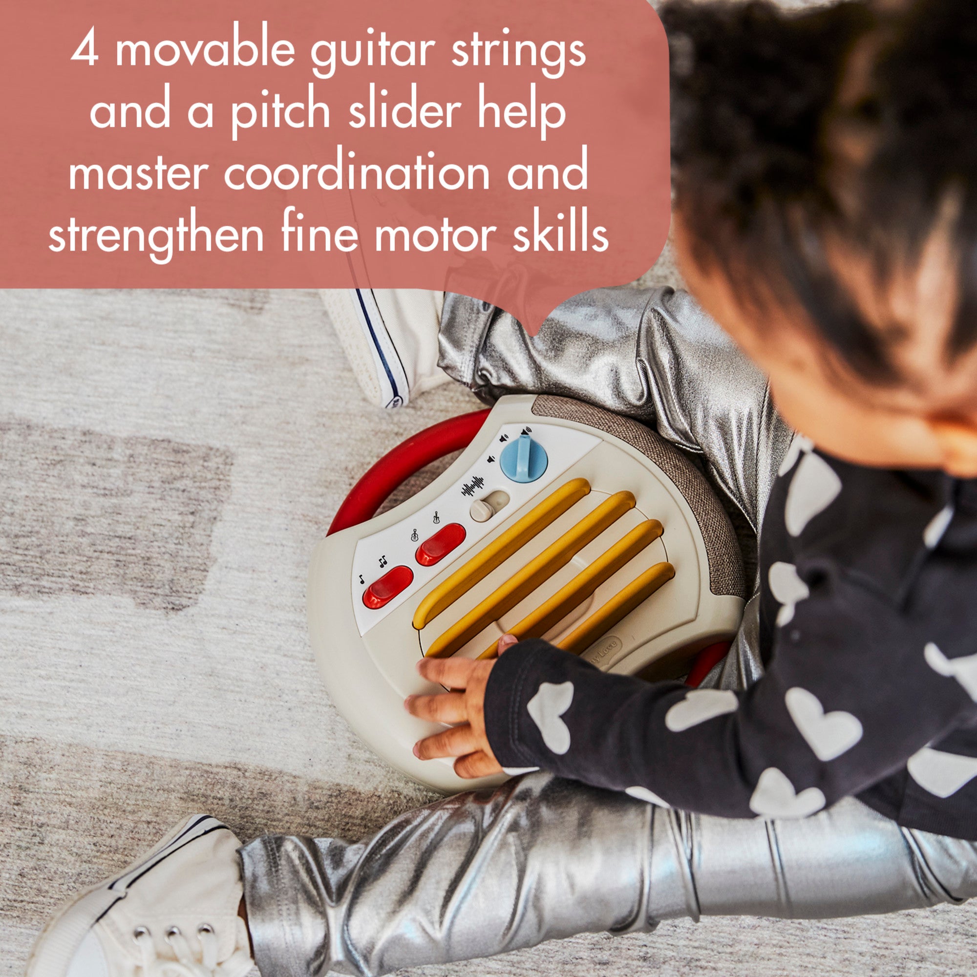 Tiny Rockers Guitar - 4 movable guitar strings and a pitch slider help master coordination and strengthen fine motor skills