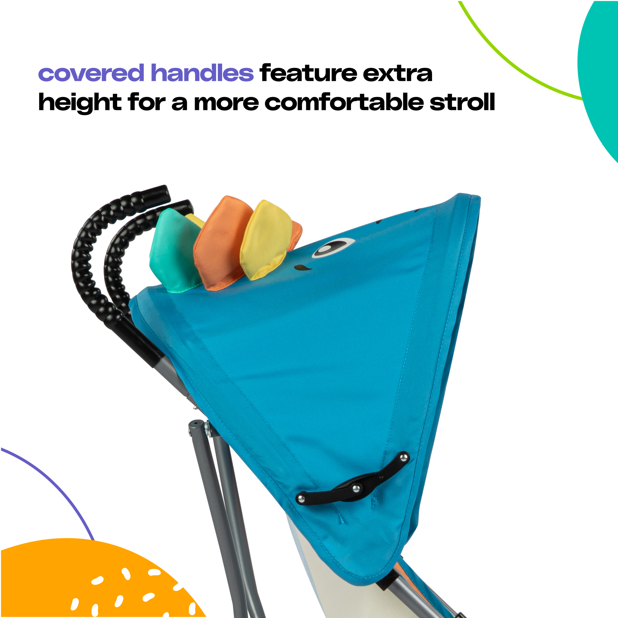 Cosco Kids™ Character Umbrella Stroller - Stewie Stegosaurus - covered handles feature extra height for a more comfortable stroll