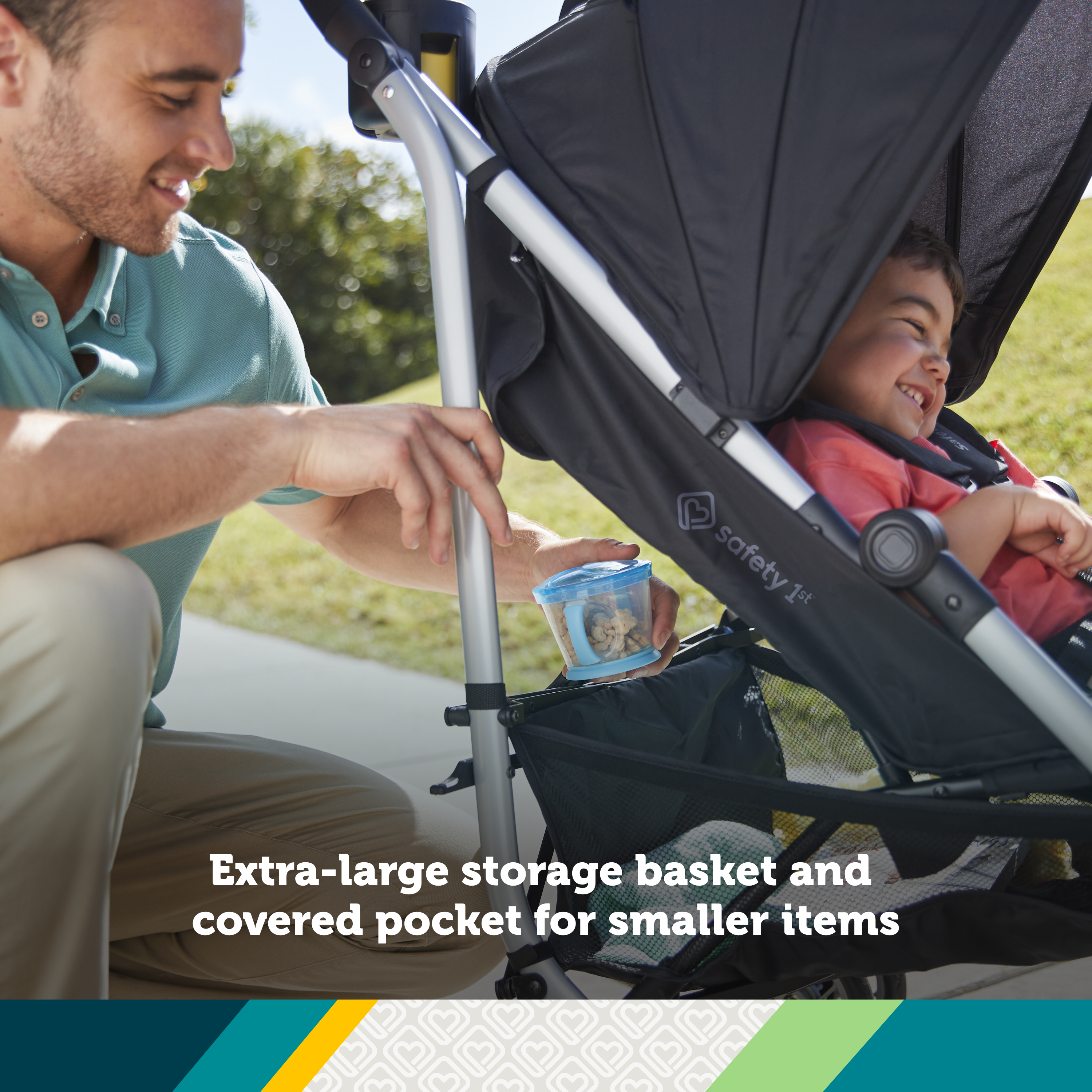 Step Lite Compact Stroller - extra-large storage basket and covered pocket for smaller items